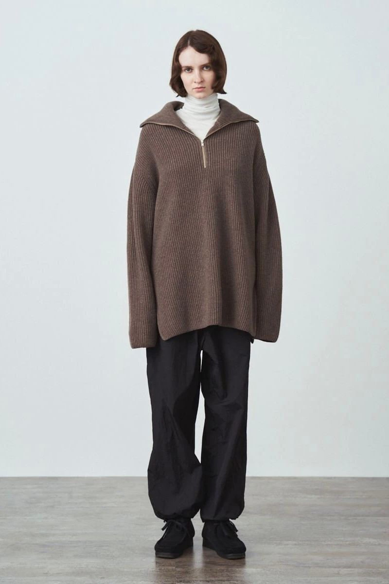 ATON - cashmere wool half zip pullover -natural- women | asterisk