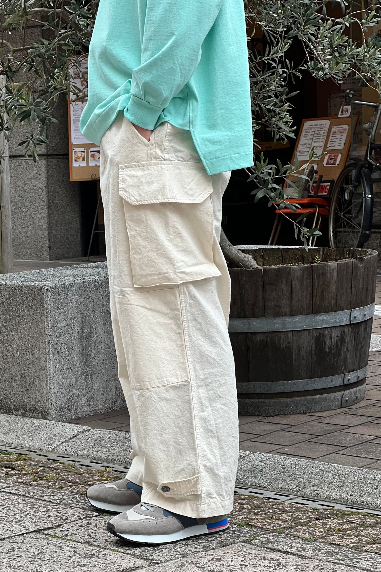 スイーツ柄 ブルー PAINT LINEN PANTALON CHASELLES M47 OUTIL | irai