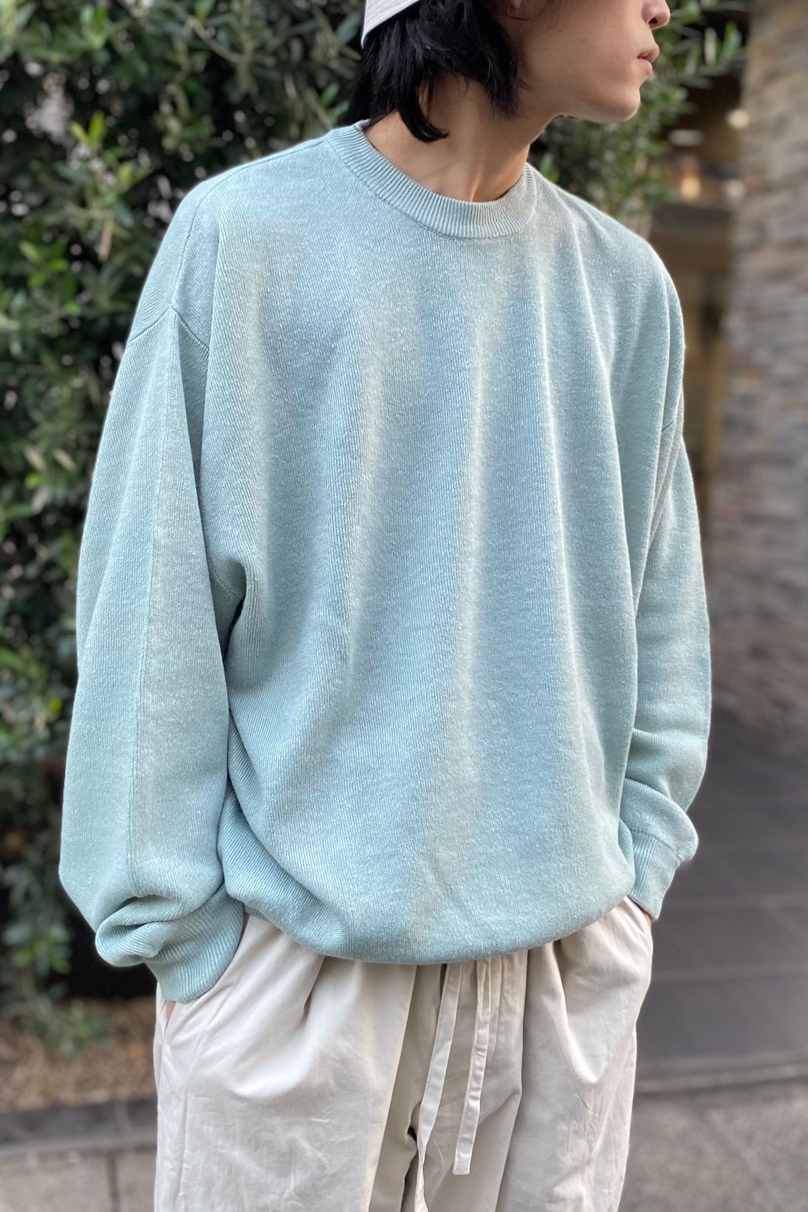 UNIVERSAL PRODUCTS - hemp crew neck knit -sage- 23ss | asterisk