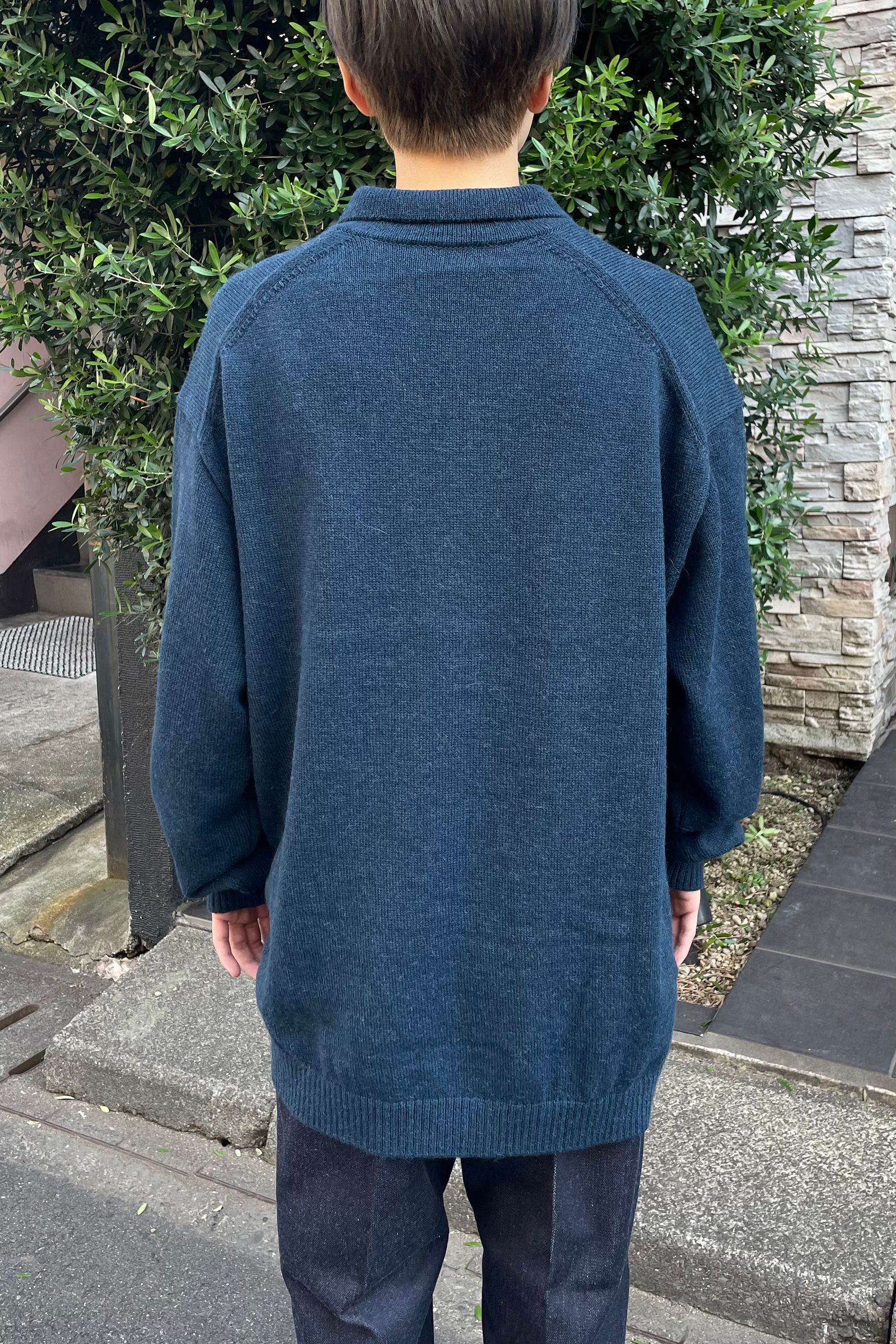 ATON - alpaca washi polo sweater -navy- men | asterisk