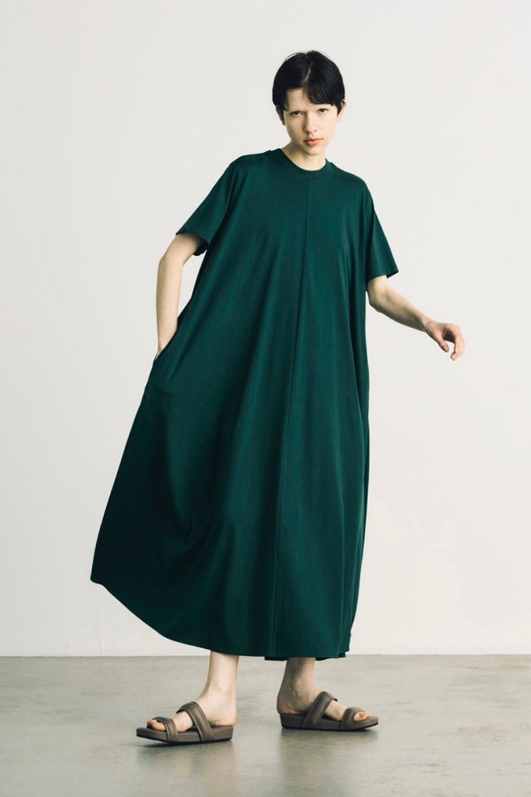 ATON - 48/2 natural dye flared dress -green- women 23ss | asterisk