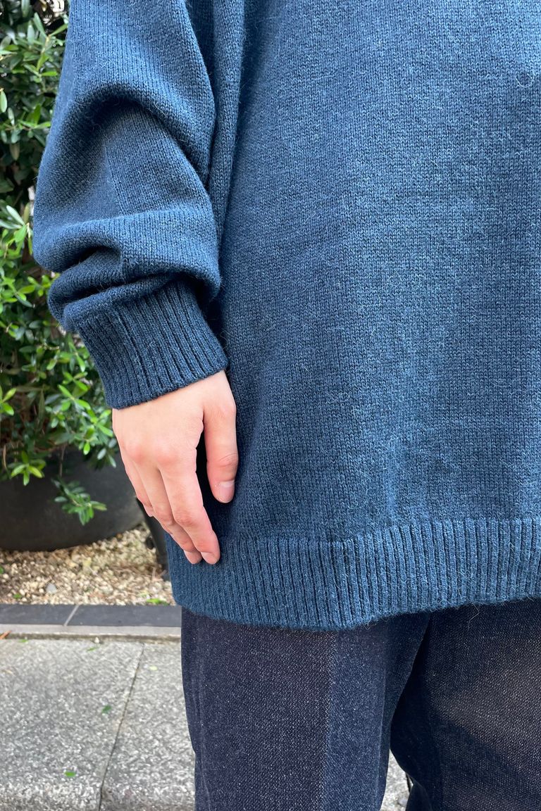 ATON - alpaca washi polo sweater -navy- men | asterisk