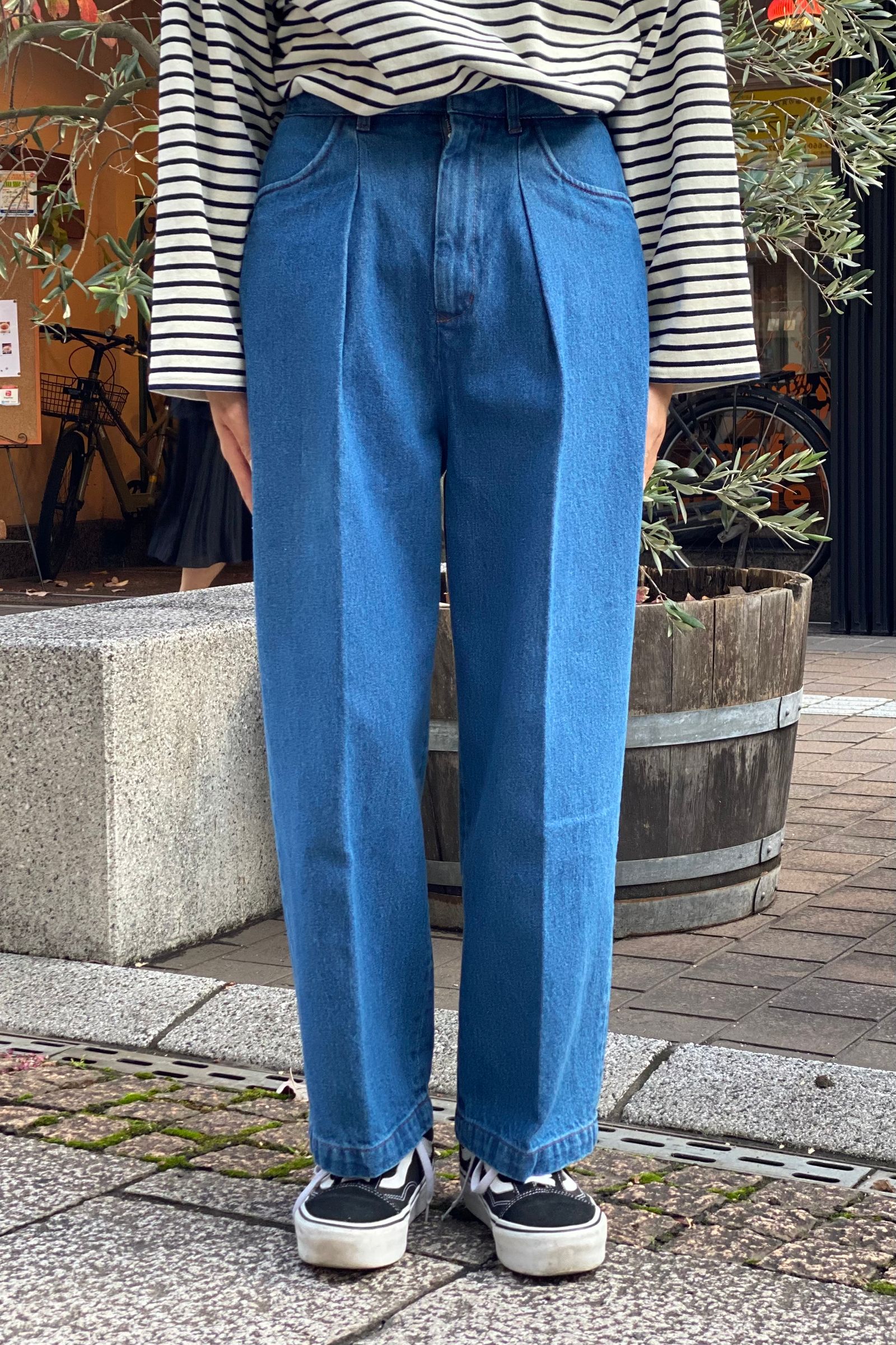 FARAH - ファーラー/1タックワイドデニム/one tuck wide pants -blue