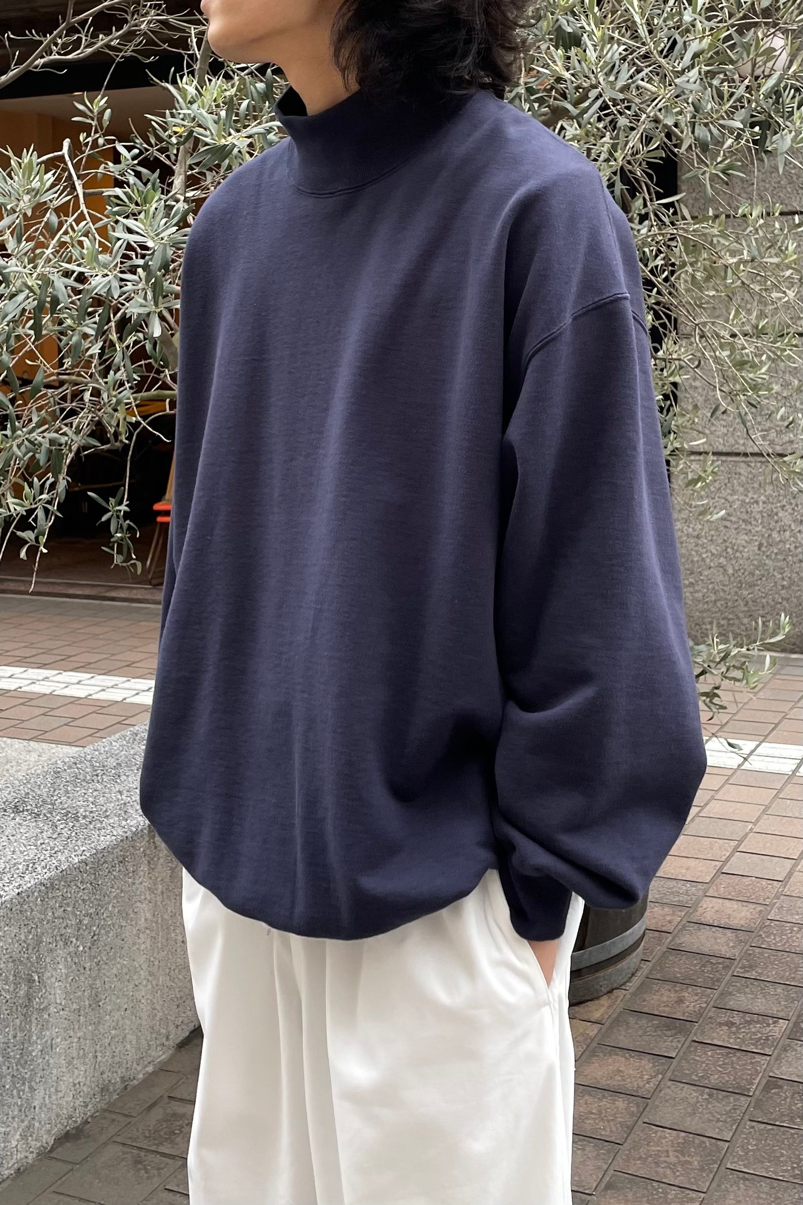 Y - organic cotton heavy weight fleece turtle neck-navy-23ss | asterisk