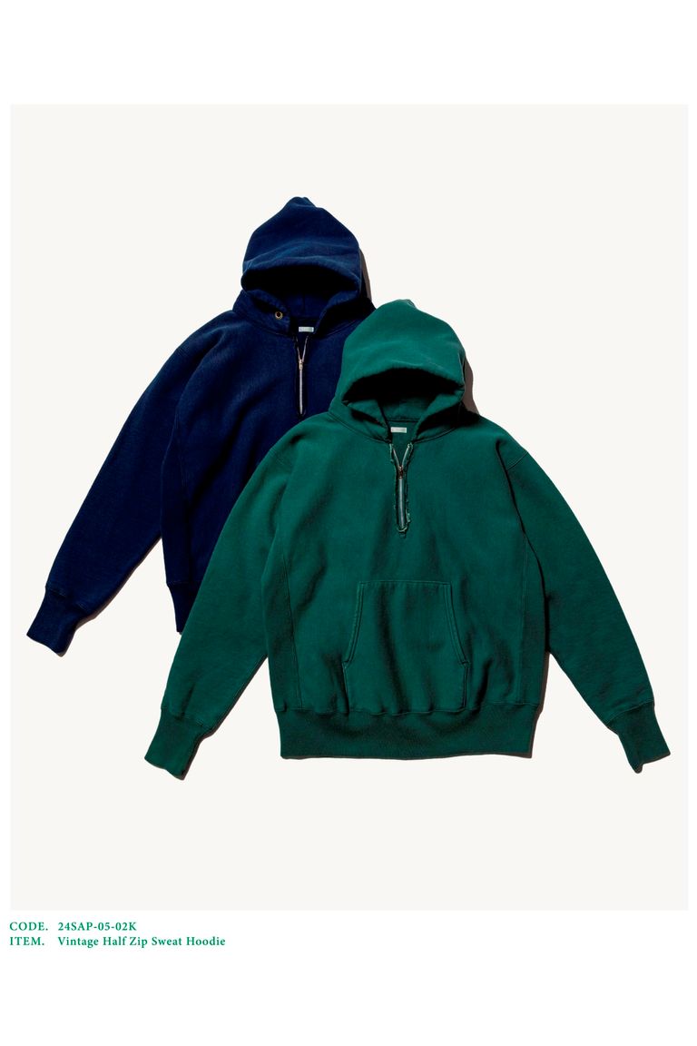A.PRESSE - Vintage Half Zip Sweat Hoodie -Green- 24STYLE1 | asterisk