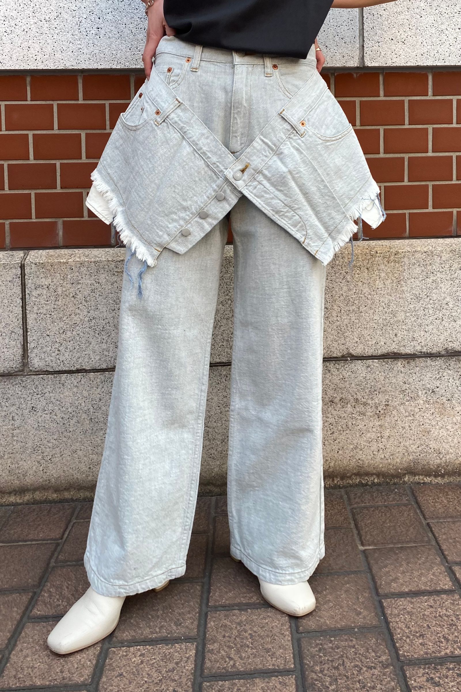 kotohayokozawa - layered denim pants -white- 23ss | asterisk
