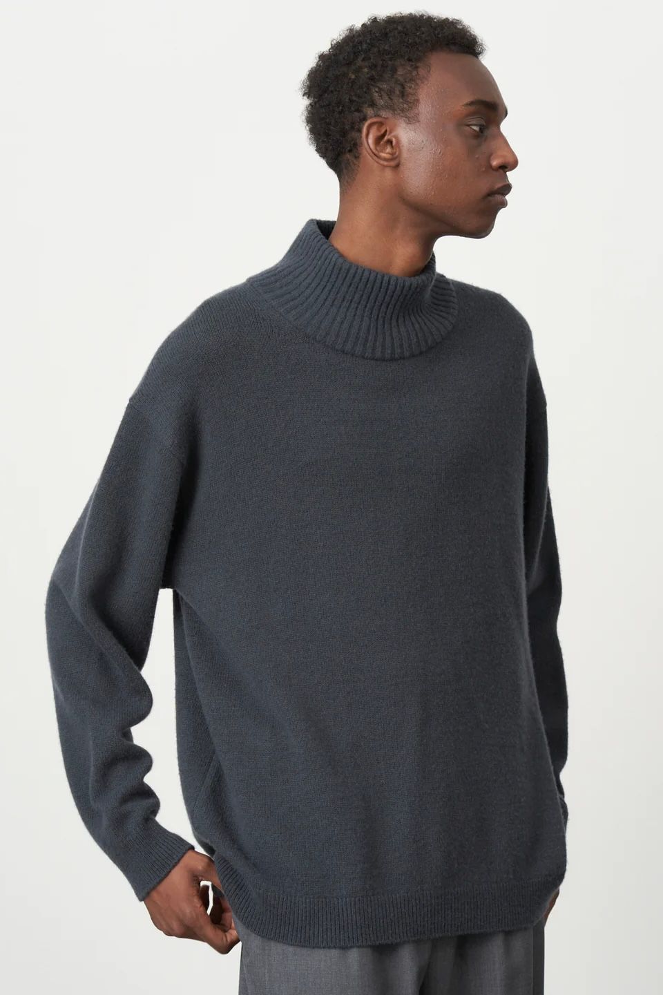 ATON - WOOL COTTON BRUSHED HIGHNECK SWEATER - charcoal gray- 23aw