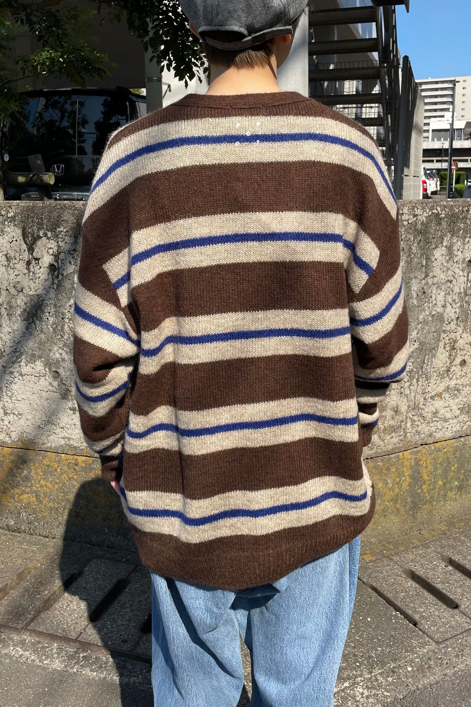 Pop Trading Company - striped cardigan -rain drum- 22aw drop 2