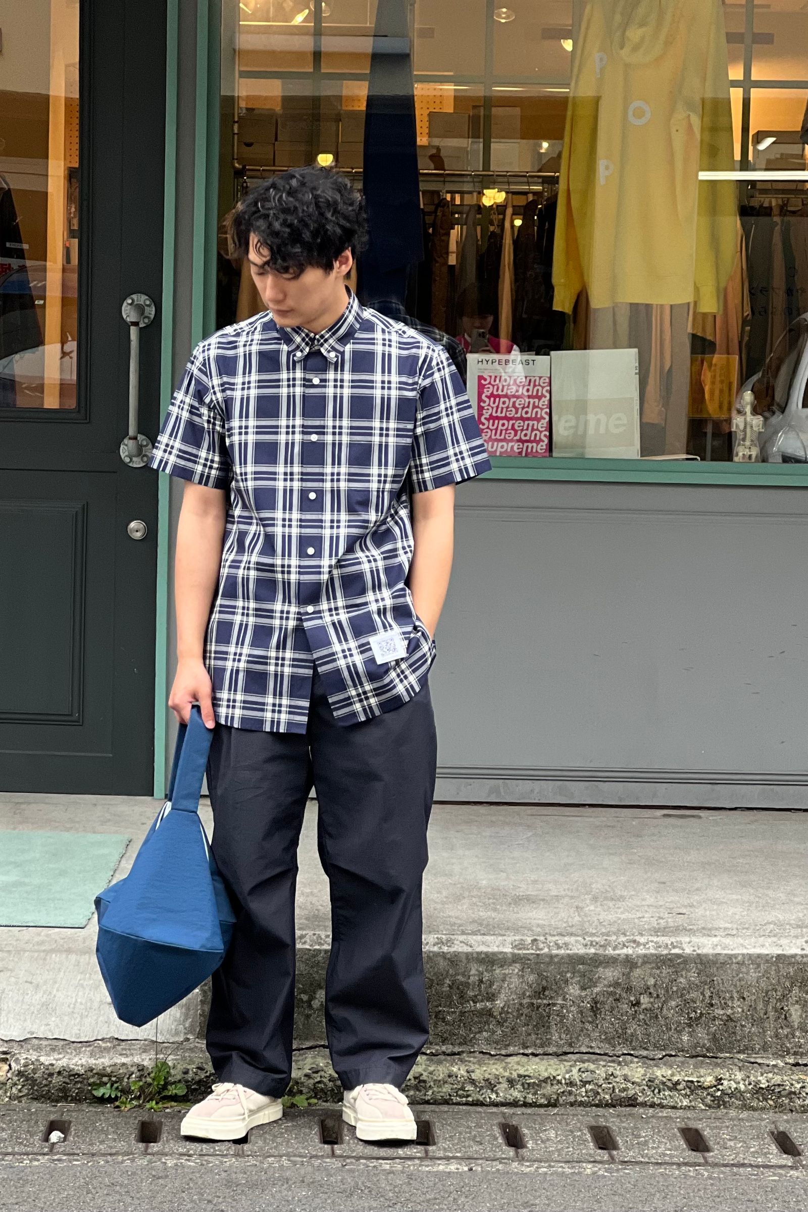 FUMITO GANRYU - pleated button down shirt -dark navy- 22ss | asterisk