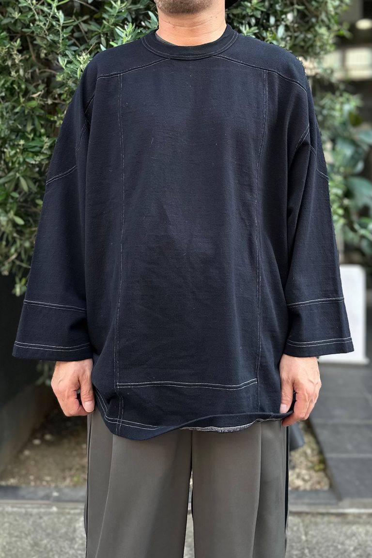 blurhms - Co/Silk Nep Hockey Shirt-BlackNavy×Ecru STITCH- 23aw men 