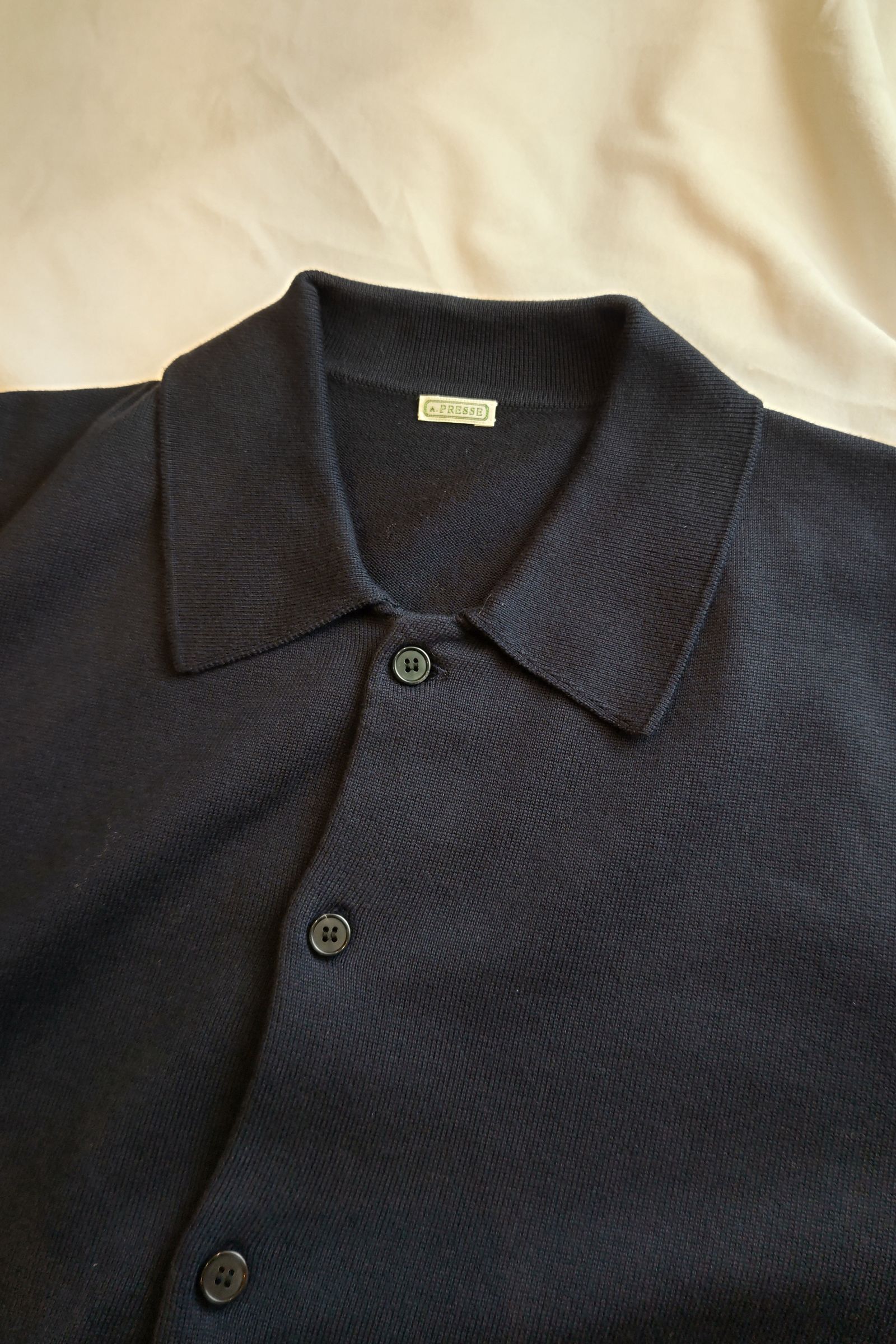 A.PRESSE - cotton knit polo collar cardigan -navy- 23ss | asterisk