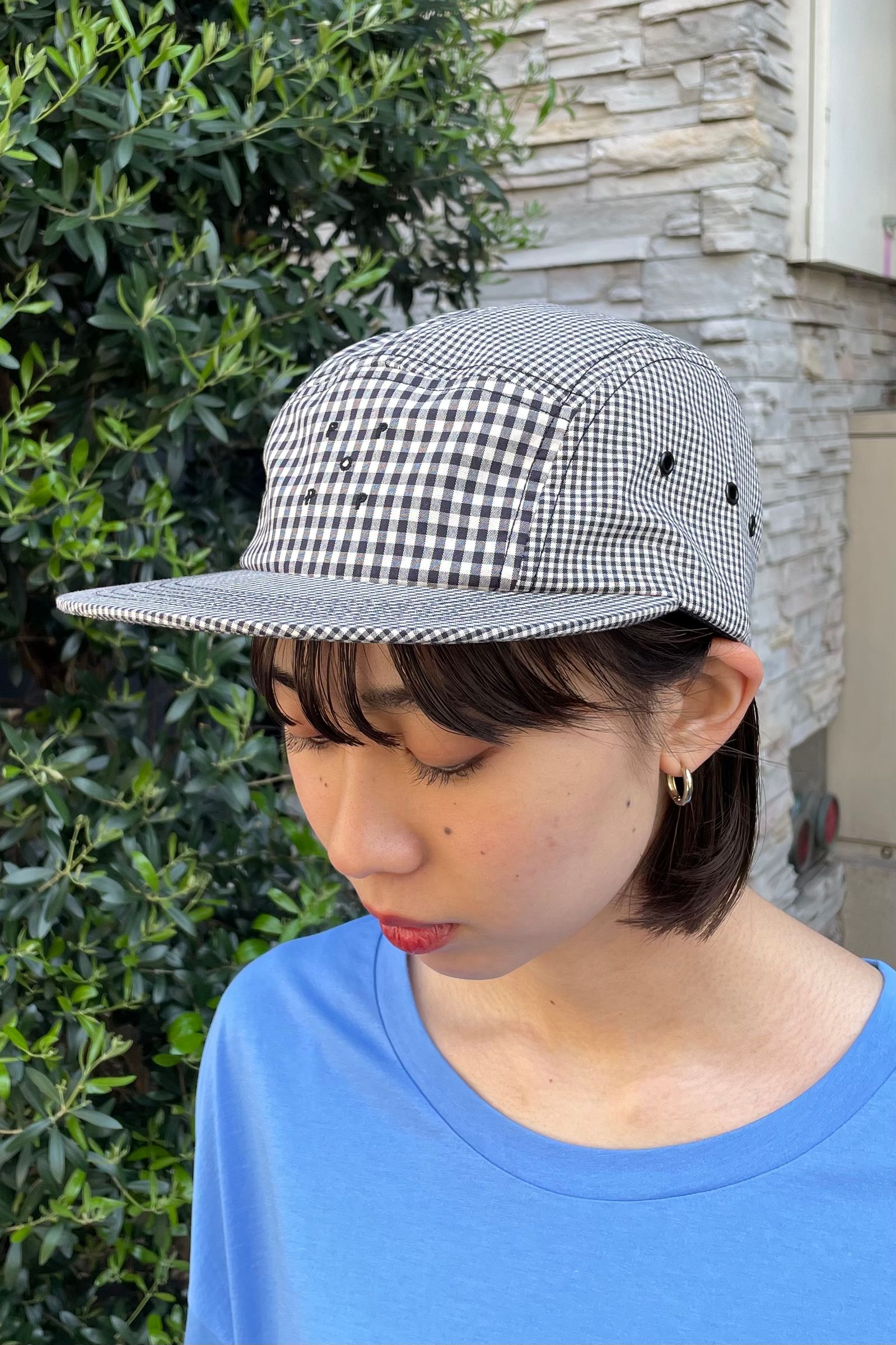 Pop Trading Company - five panel hat -black/white gingham- 23ss