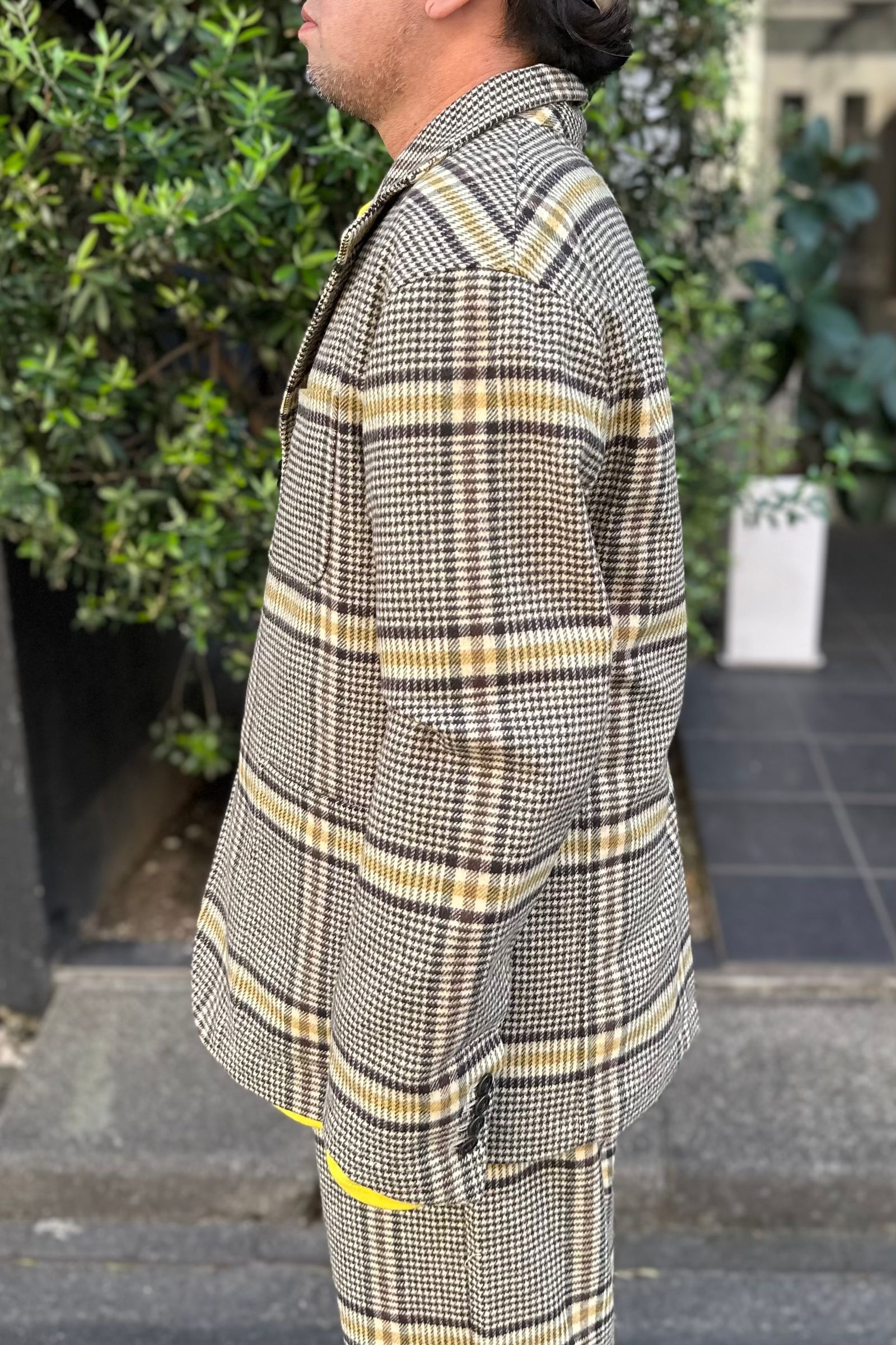 ts(s) - Color Glen Plaid Wool Blend Melton Cloth 4+1 Patch Pocket Jacket  -brown*yellow- 23aw | asterisk