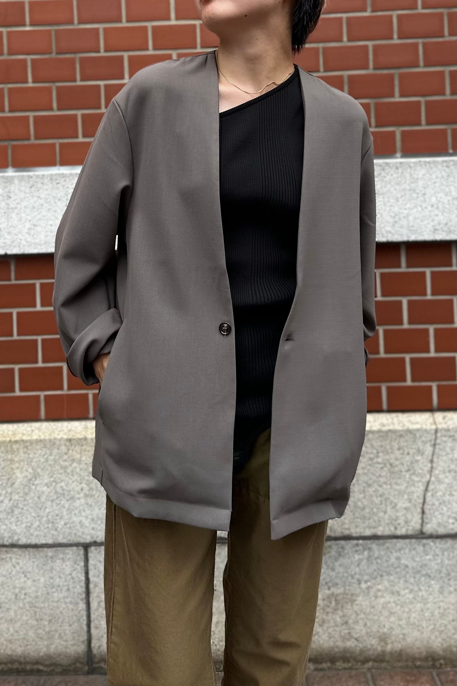 LAMOND - lounge gabardine jacket -brown- 23aw men | asterisk