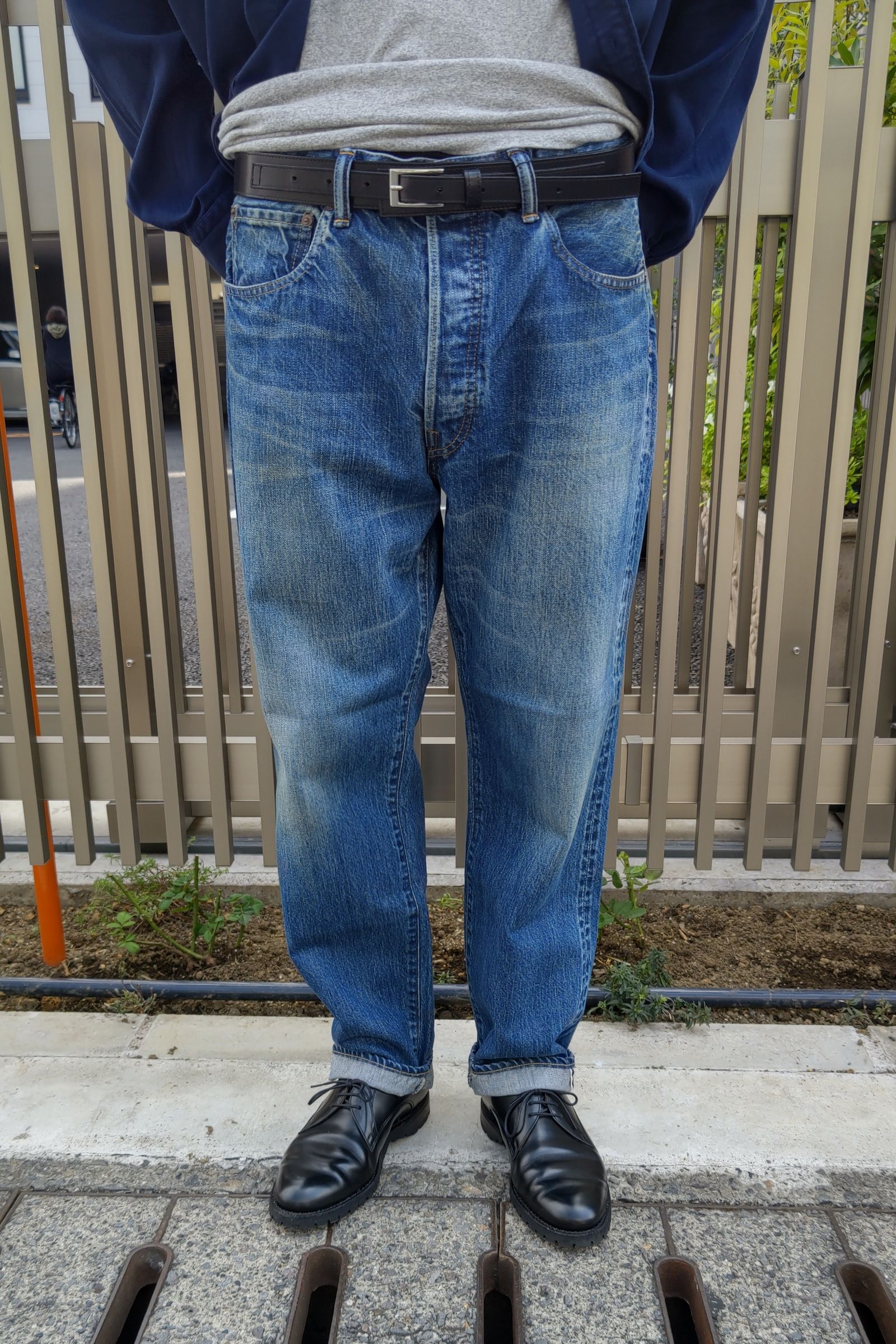 アンセムエー Denim×satin remake layered pants-cypressrecruiting.com