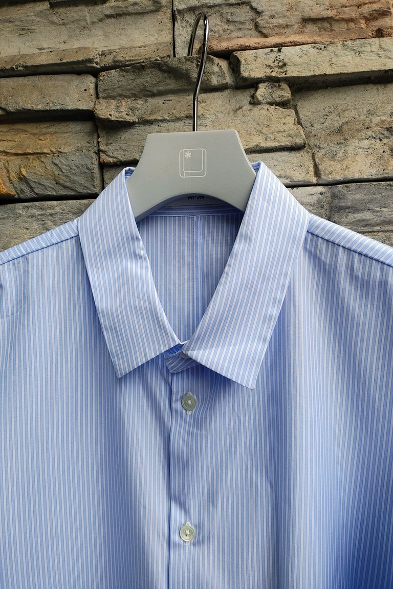 ATON - GIZA STRIPE OVERSIZED SHORT SLEEVE SHIRT -sax stripe- 24ss 