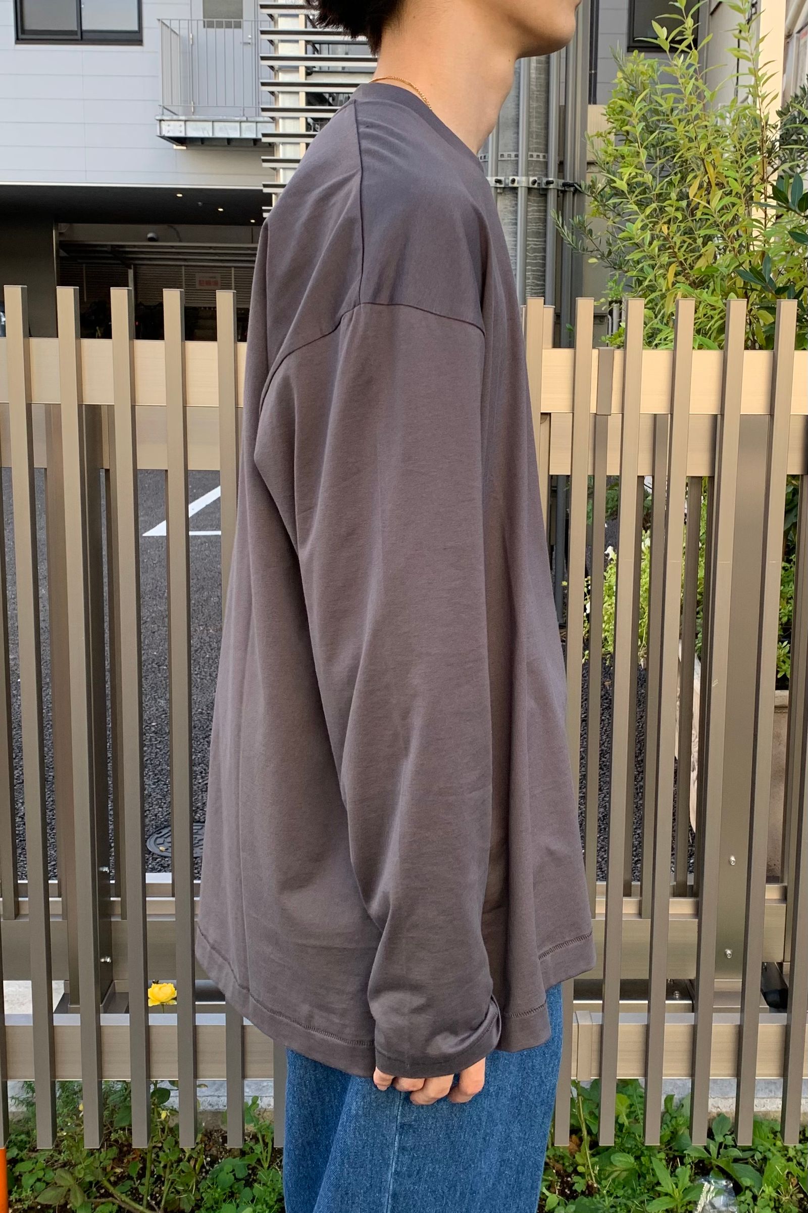 ATON - suvin 60/2 oversized longsleeve t-shirts -charcoal grey- men