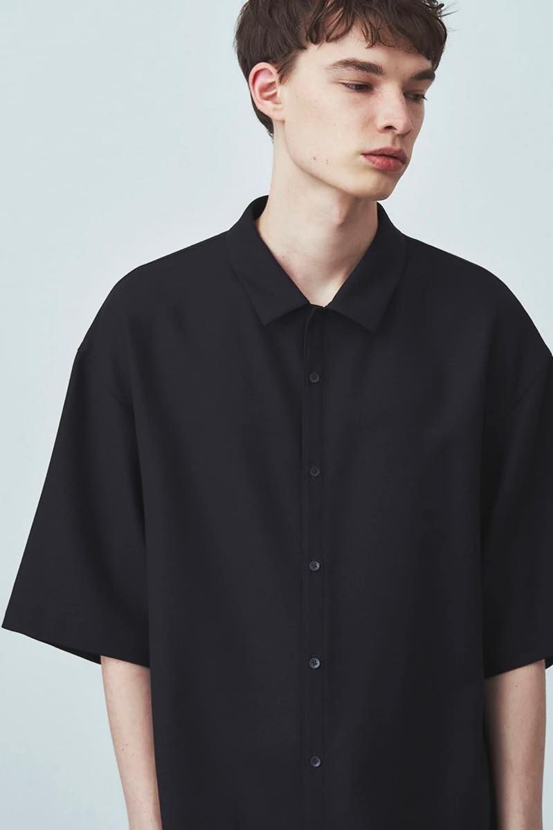 ATON - wool caramel pique oversized shirts -navy- 22ss men | asterisk