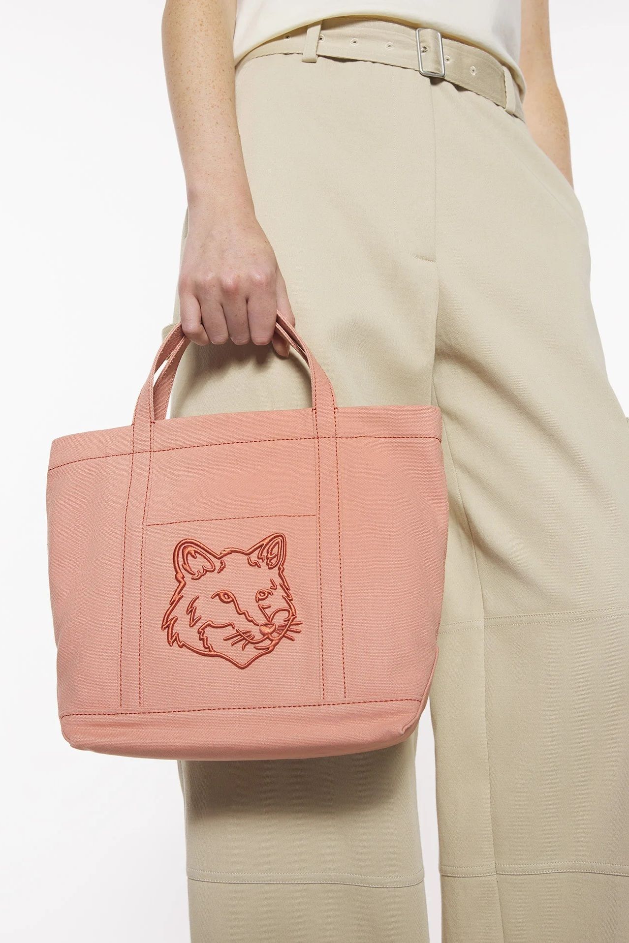 MAISON KITSUNÉ - FOX HEAD SMALL TOTE-PORCELAINE PINK-25ss