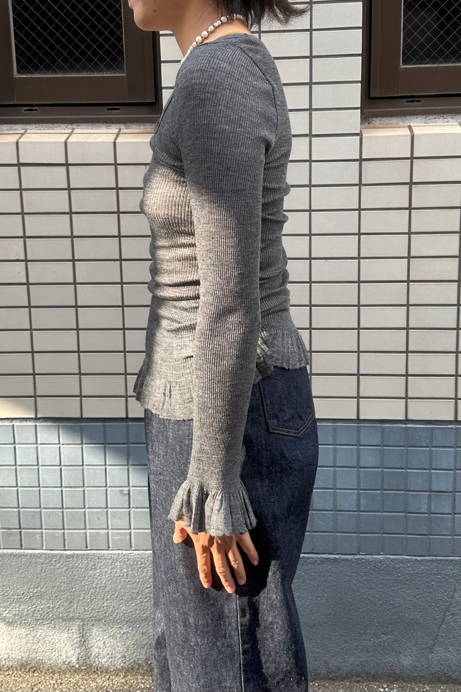 babaco - Fine Wool Ribbed Long Sleeve ウールリブクルーネック