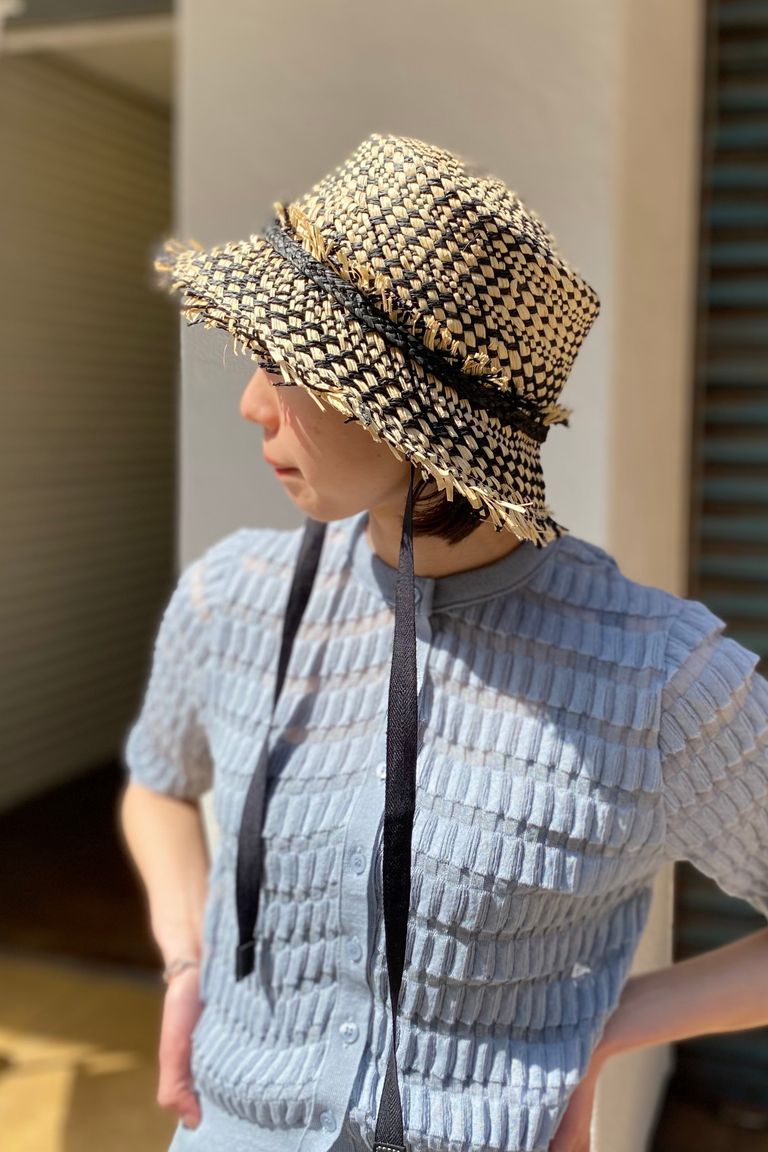 KIJIMA TAKAYUKI - RAFFIA & PAPER BUCKET HAT-black- 23ss women 