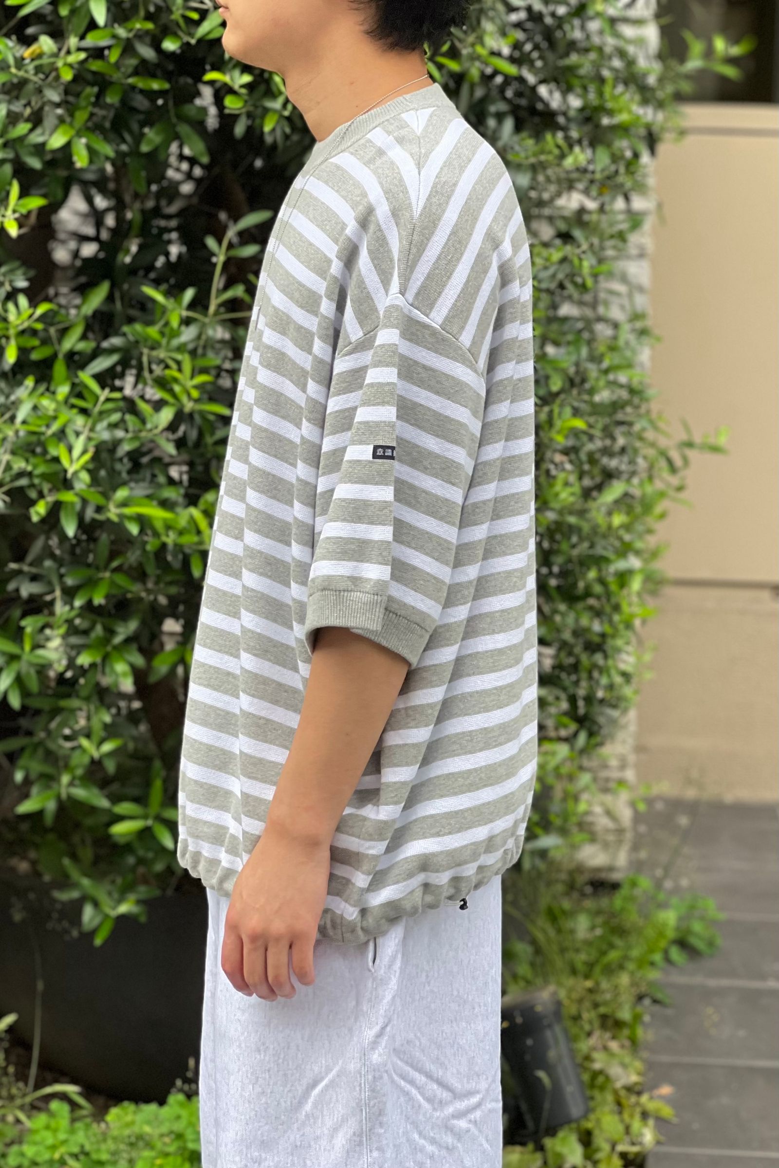 is-ness - short sleeve balloon basque t-shirt -grey×natural- 22ss