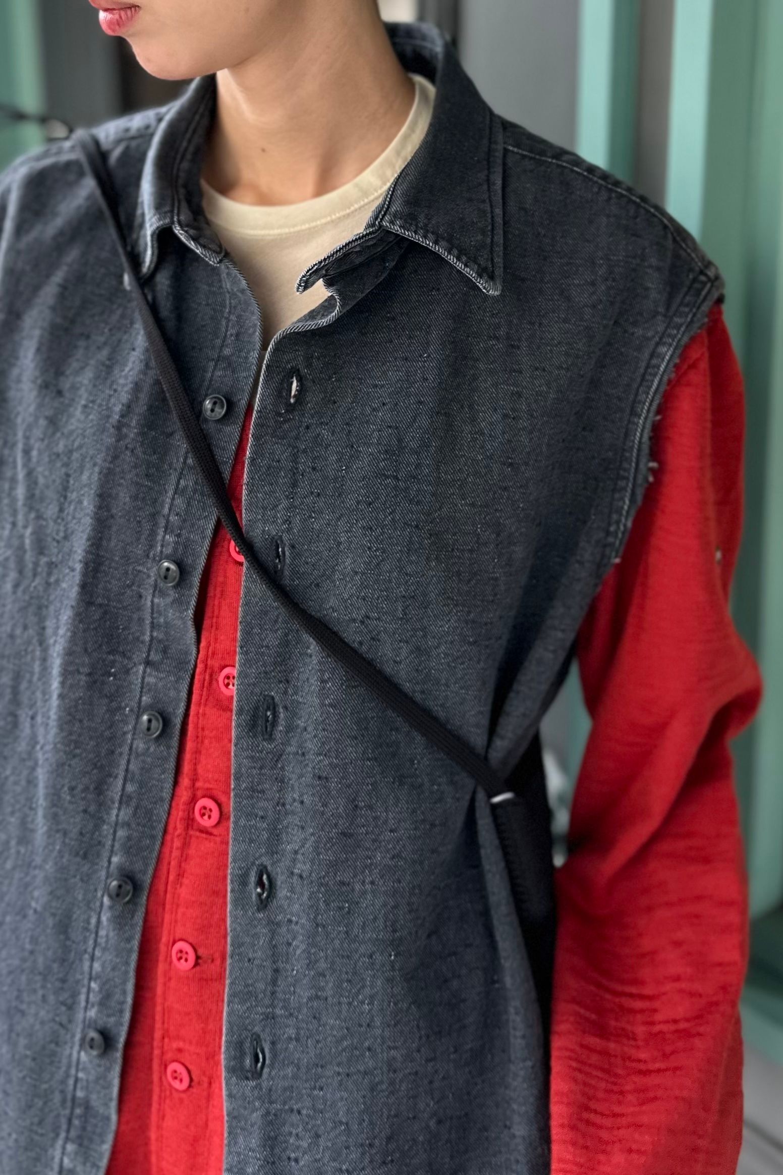 UNUSED - 12oz Sleeveless denim shirt -charcoal gray- 23aw