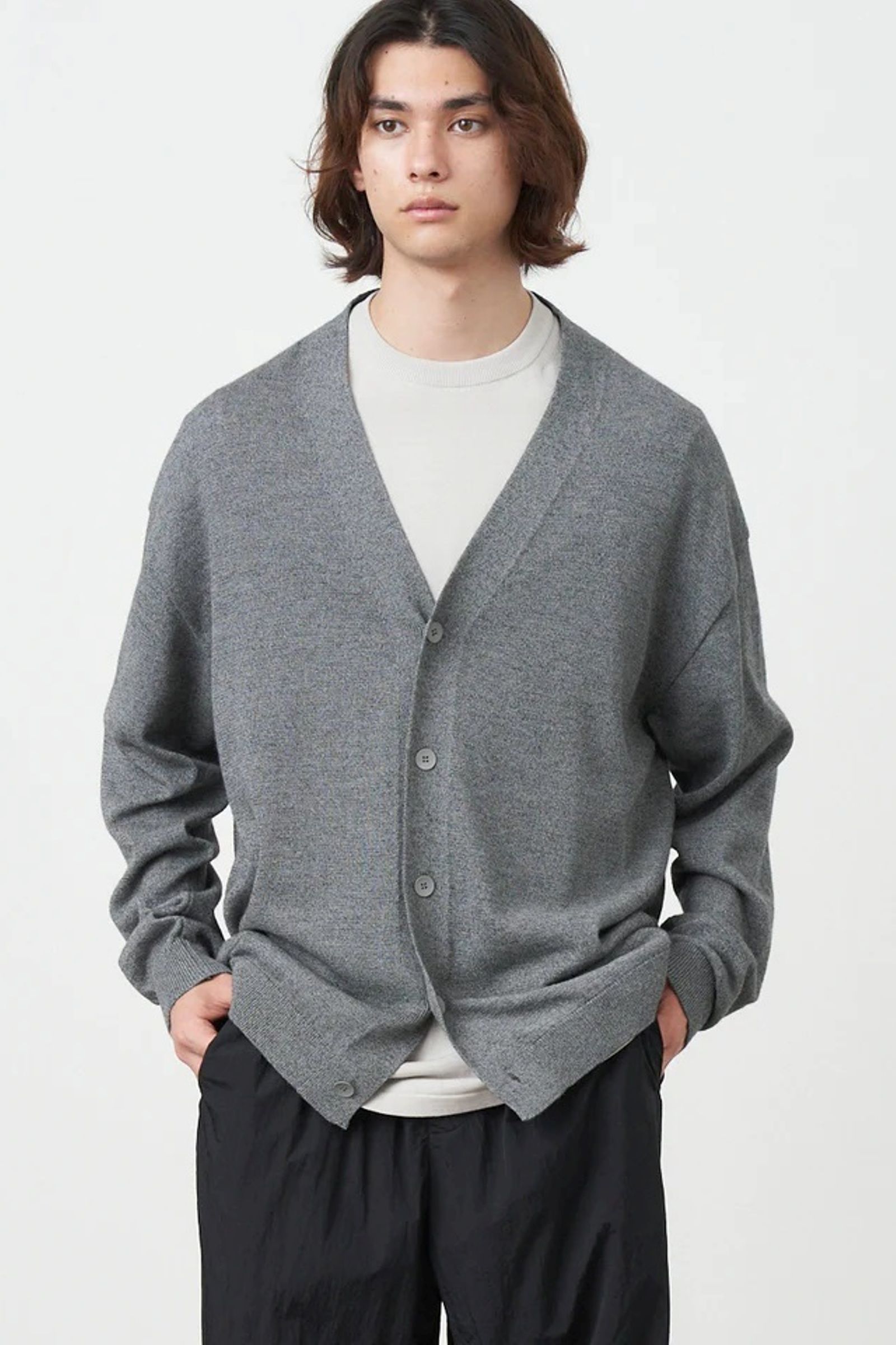 ATON - wool washi oversized cardigan -charcoal gray- unisex