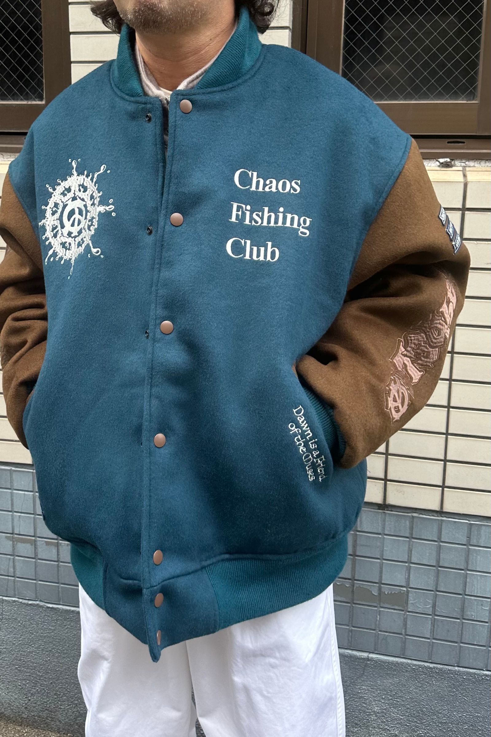 Chaos Fishing Club - STADIUM TEAM JACKET -BLUE×BROWN-24aw | asterisk