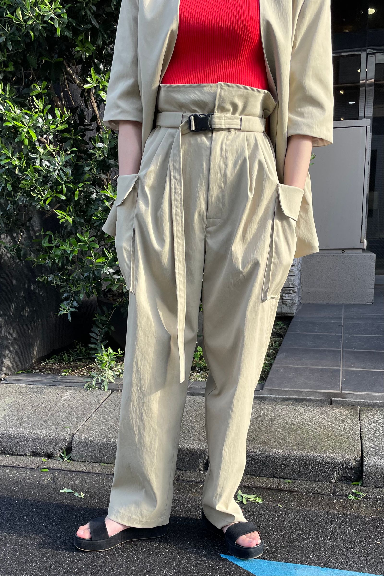 IIROT - high rise band pants -beige- 23ss | asterisk