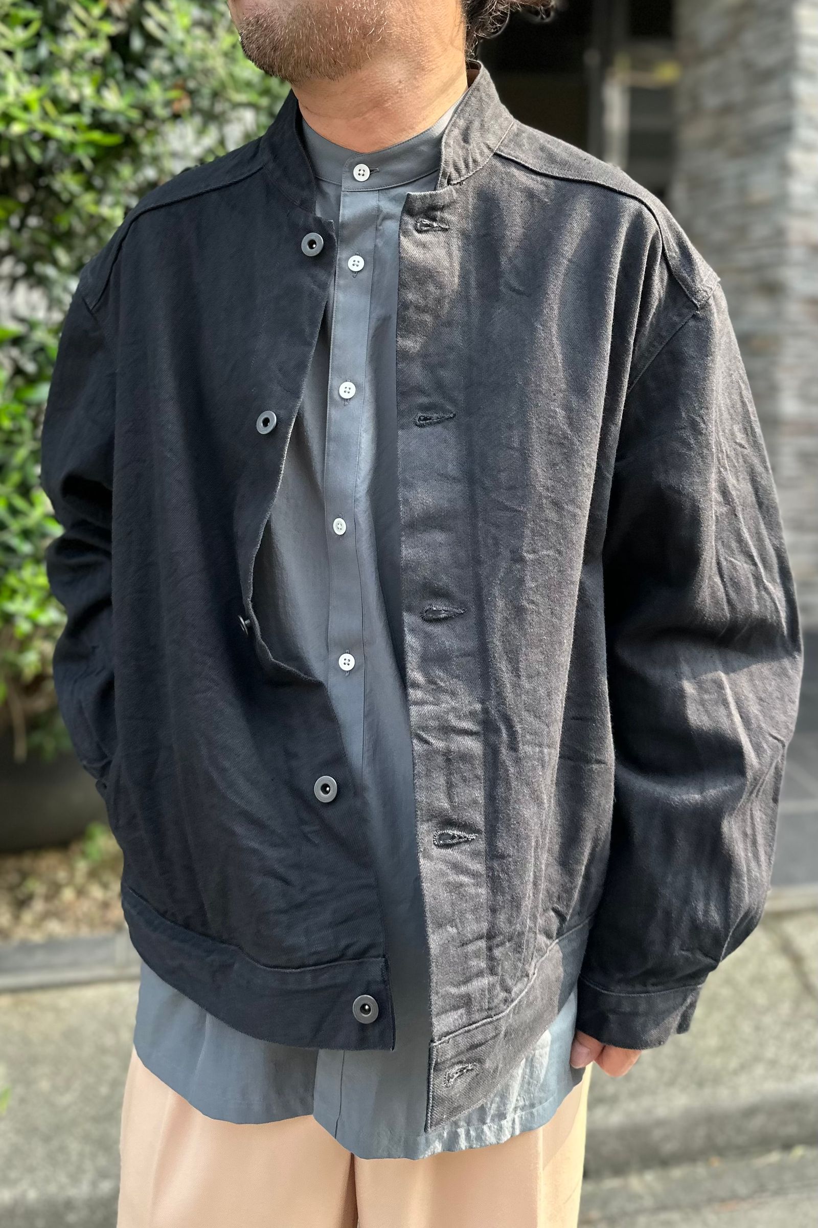 blurhms - 12.9 oz Denim Stand Collar Jacket -BlackSolid- 23aw men