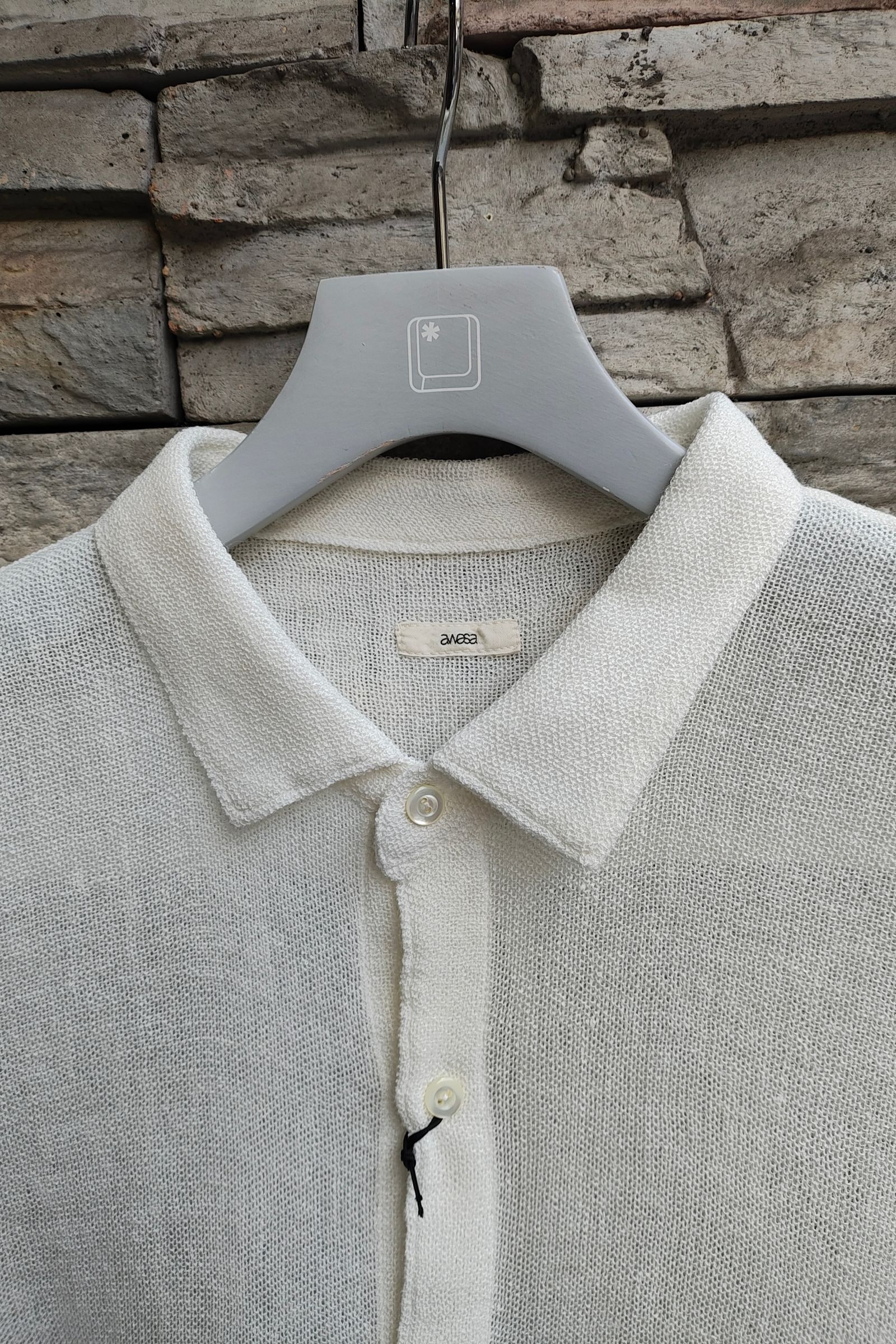 awasa - リネンメッシュレギュラーカラーシャツ-Off White-25ss