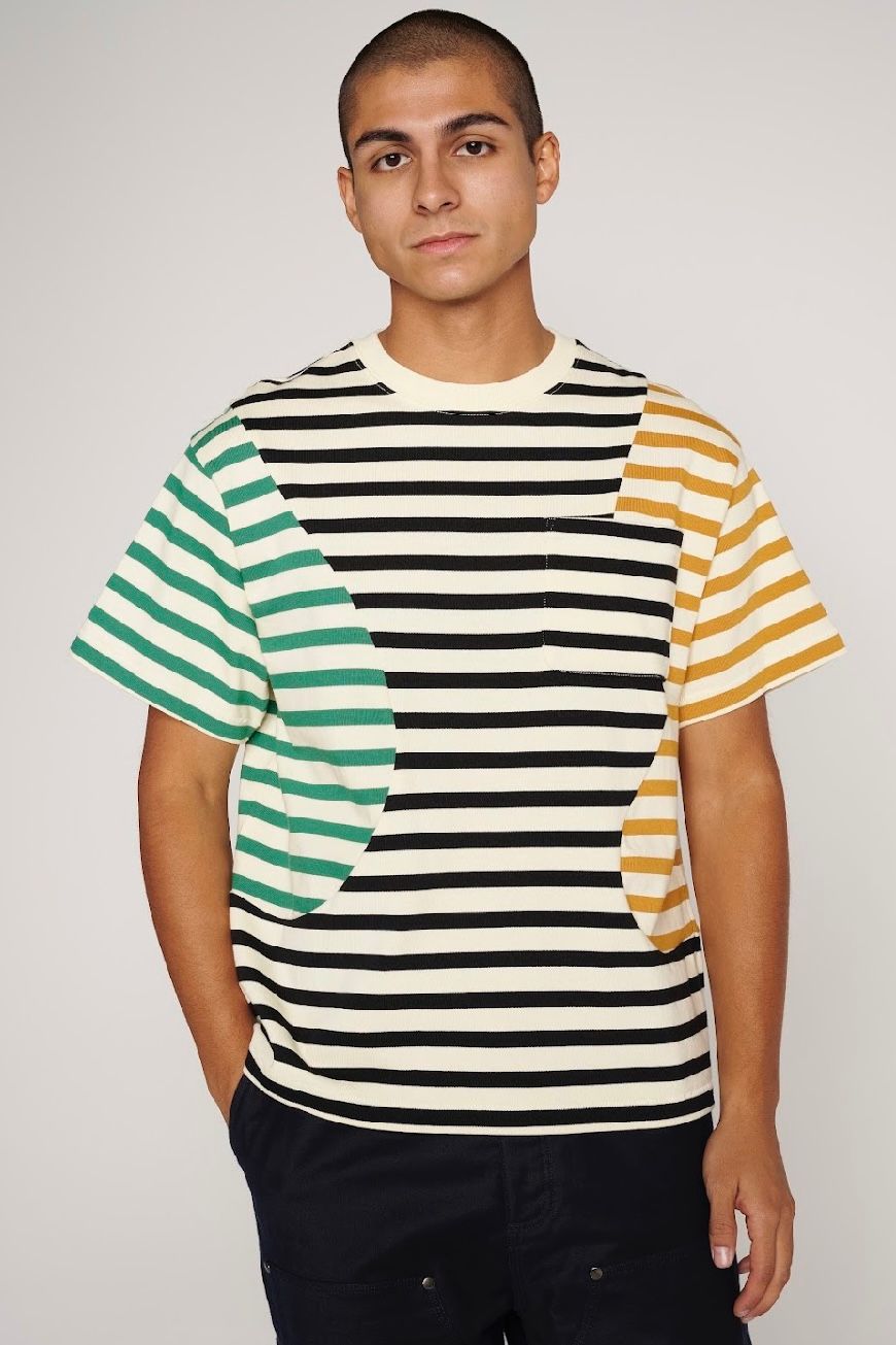 BRAIN DEAD - Organic Paneled Stripe SS Shirt -Cream Multi