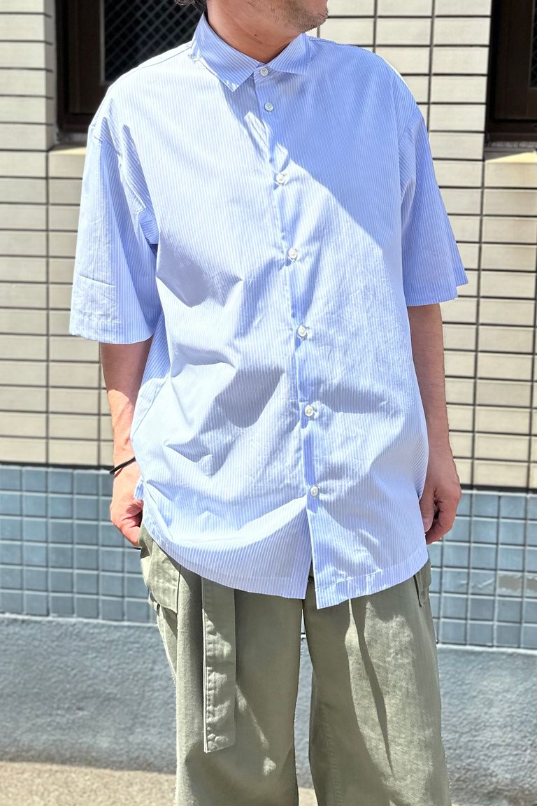 ATON - GIZA STRIPE OVERSIZED SHORT SLEEVE SHIRT -sax stripe- 24ss 