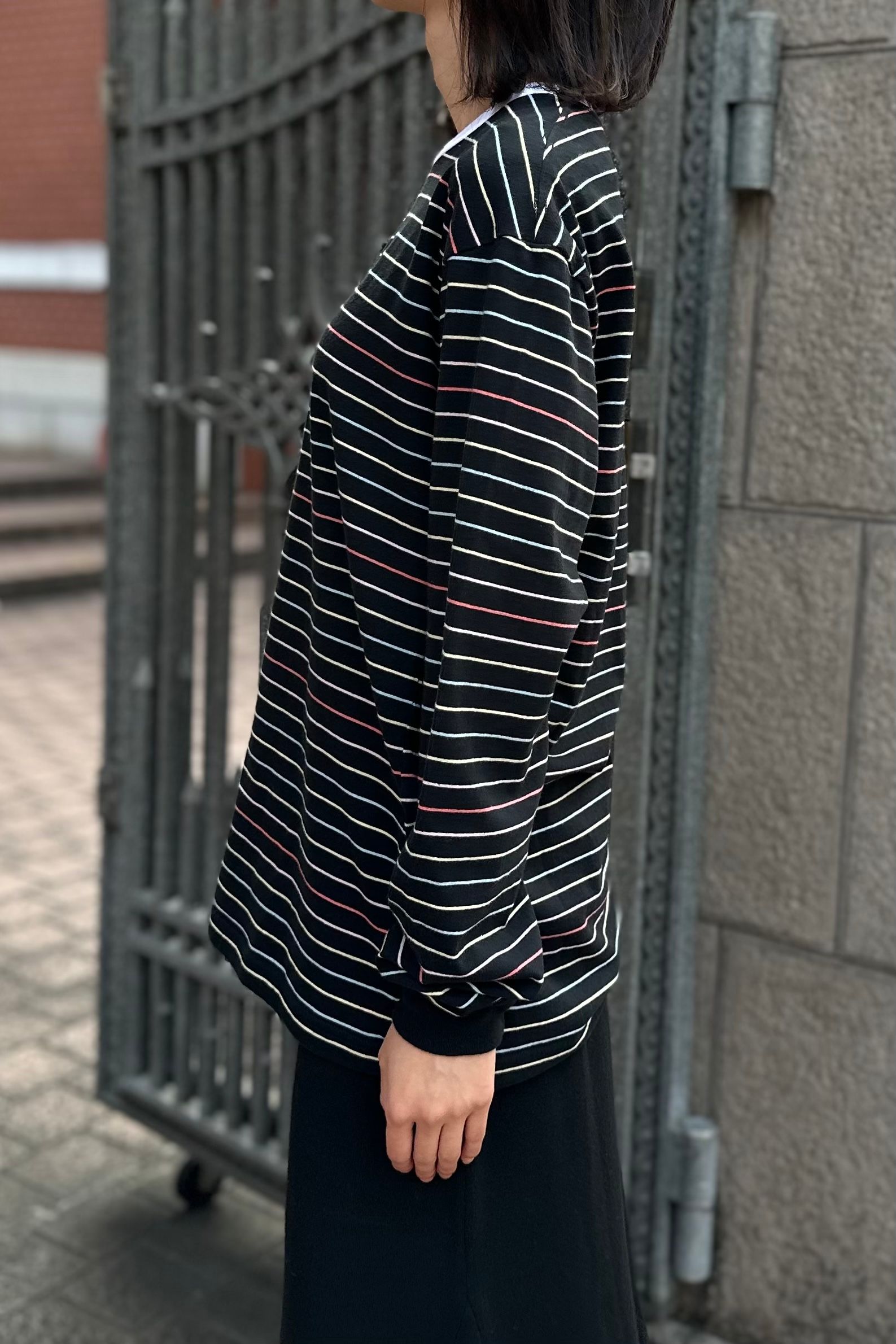 UNUSED - Long-sleeve border T-shirt -black- 23aw | asterisk