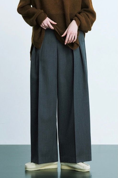 ATON - wool gabardine | tucked wide pants 21aw women | asterisk