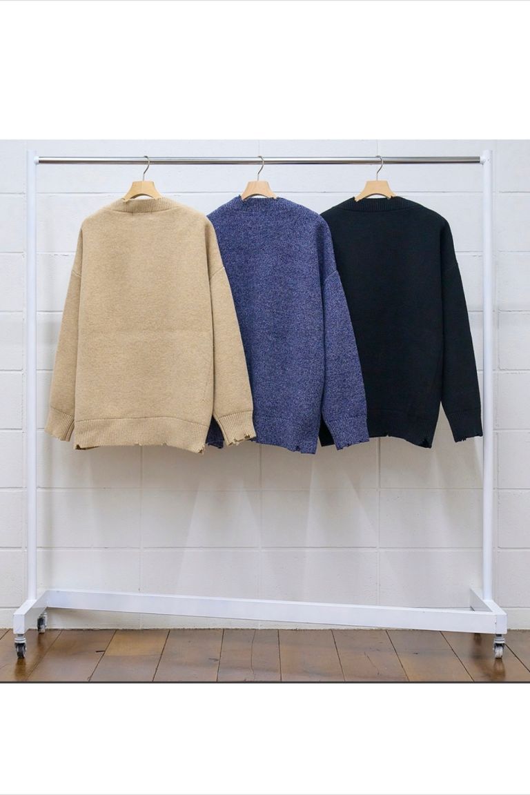 UNUSED - 【先行予約】damage boat neck pullover knit -navy- 22aw 