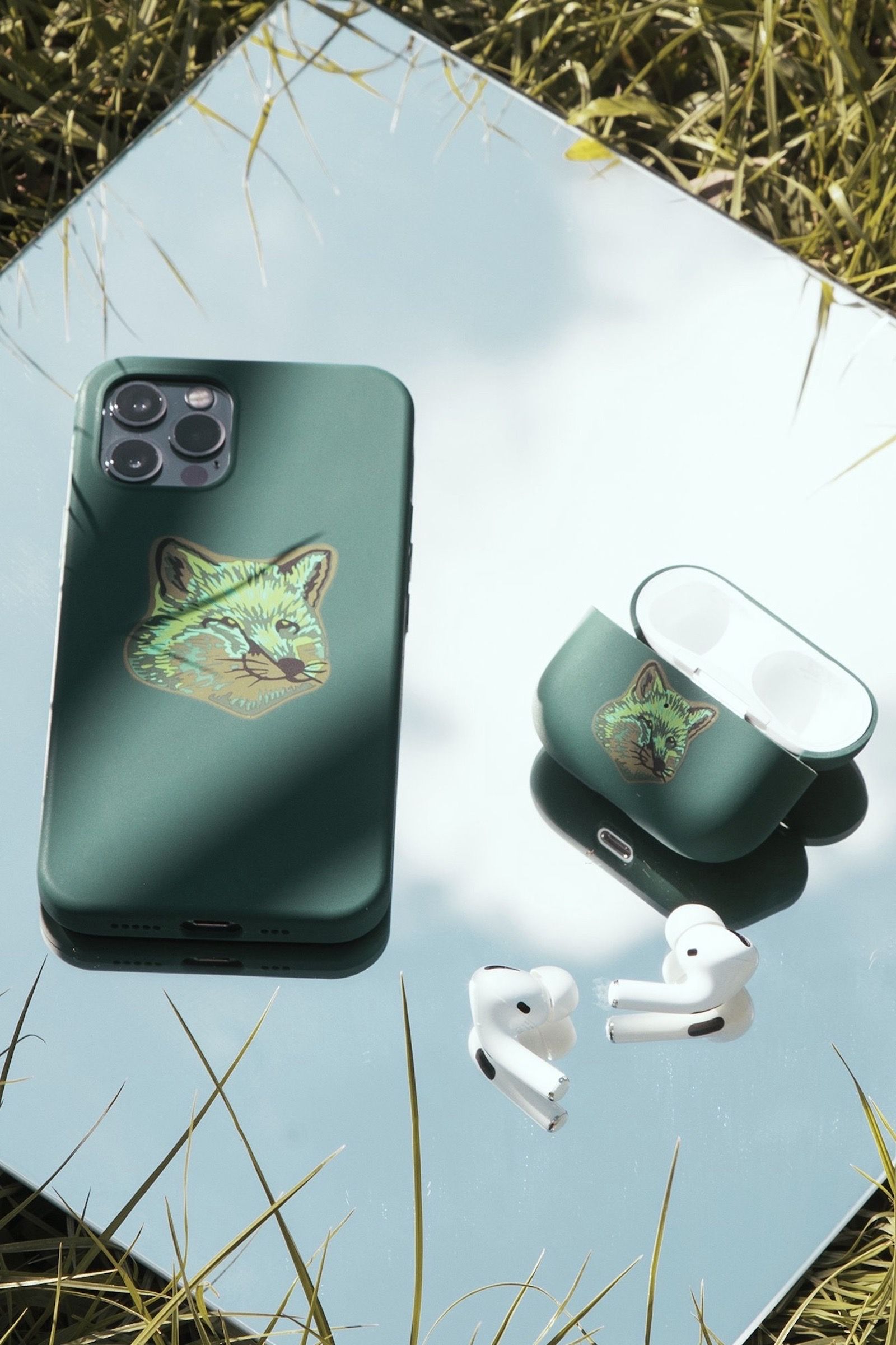 cool-tone fox head case for airpods pro 21aw - GREEN - F