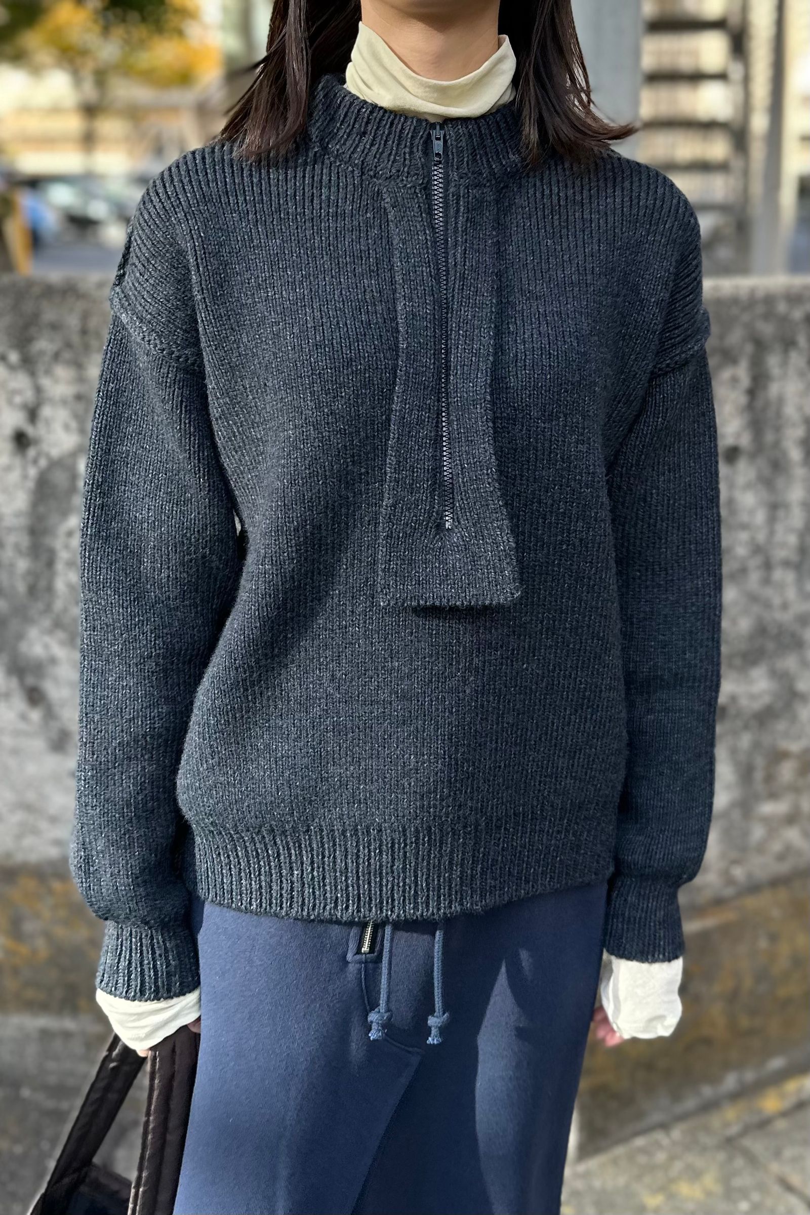 UNUSED - half zip knit -charcoal black- 23aw women | asterisk