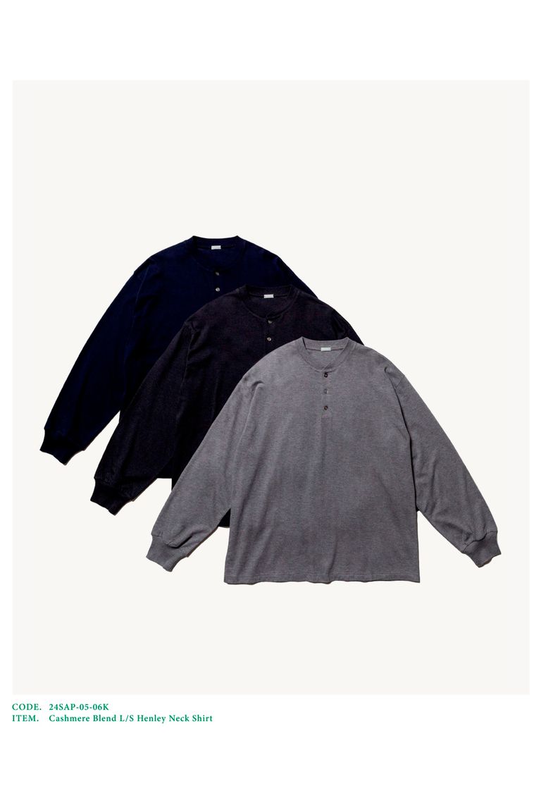 A.PRESSE - Cashmere Blend L/S Henley Neck Shirt -M.Gray- 24STYLE1  