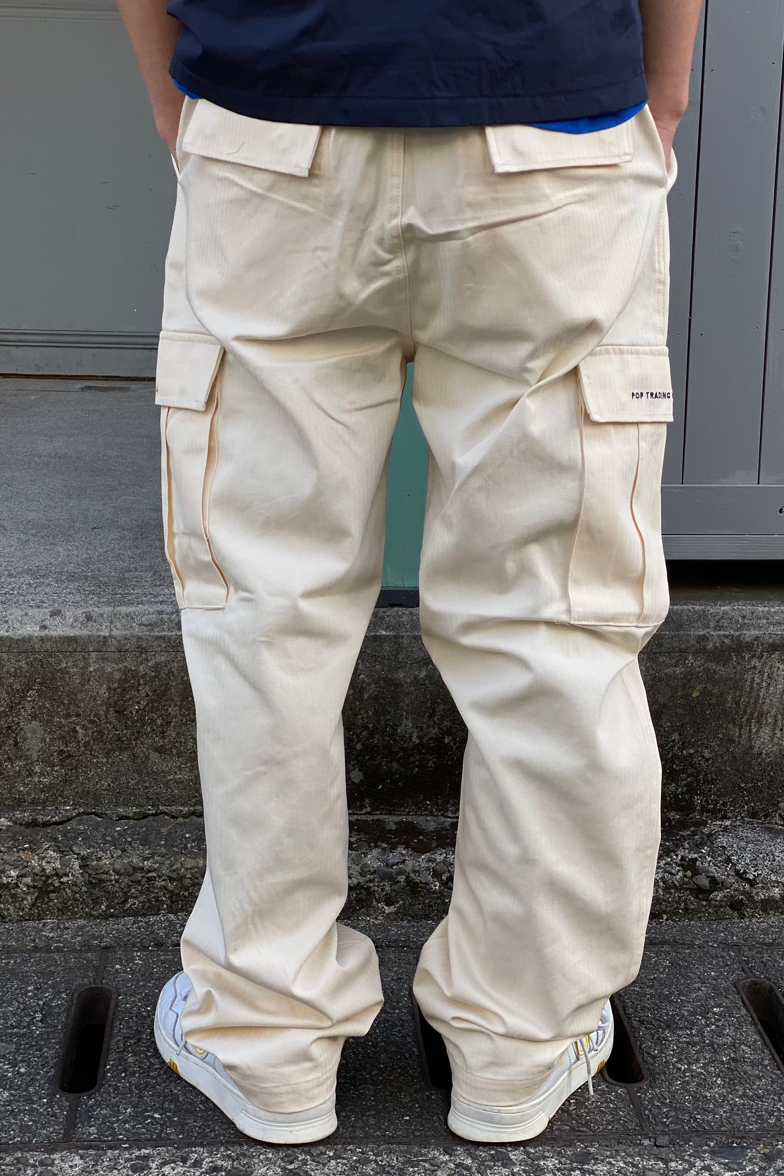 Pop Trading Company - drs cargo pants -off white herringbone-22ss