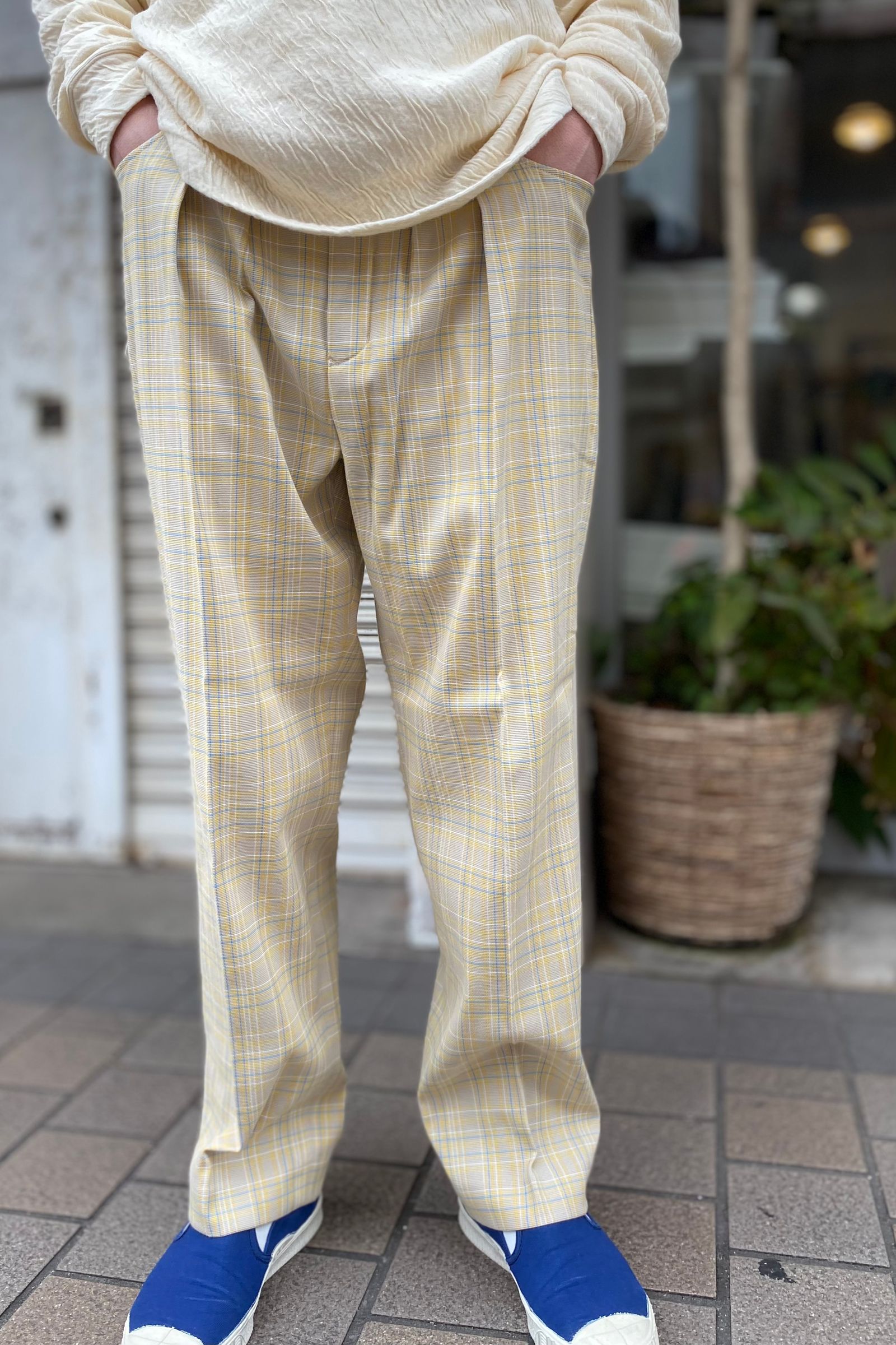 FARAH - 2タックワイドパンツ/スーベニアチェック-yellow- 23ss men