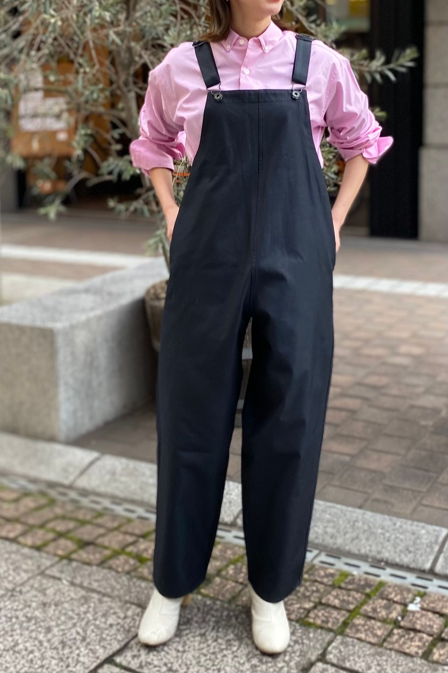 blurhms - drill chambray overalls -carbon navy- 23ss women | asterisk