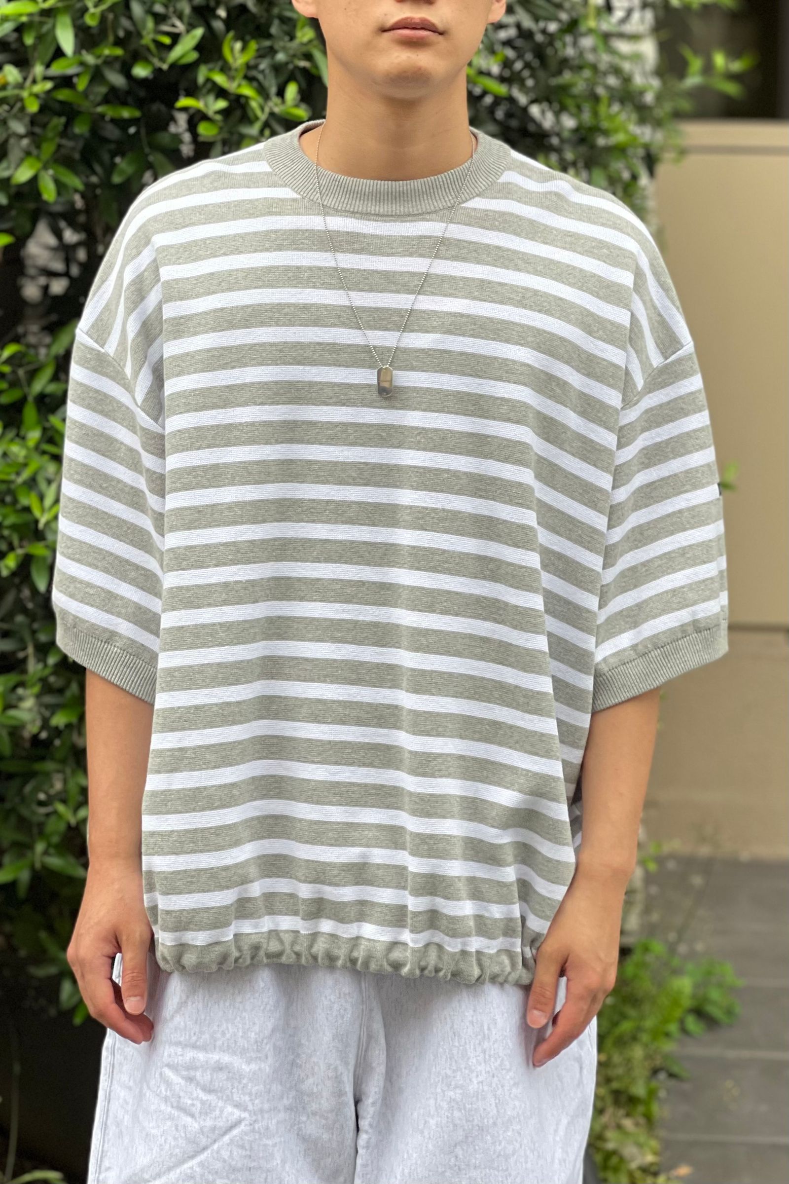 is ness   short sleeve balloon basque t shirt  grey×natural  ss