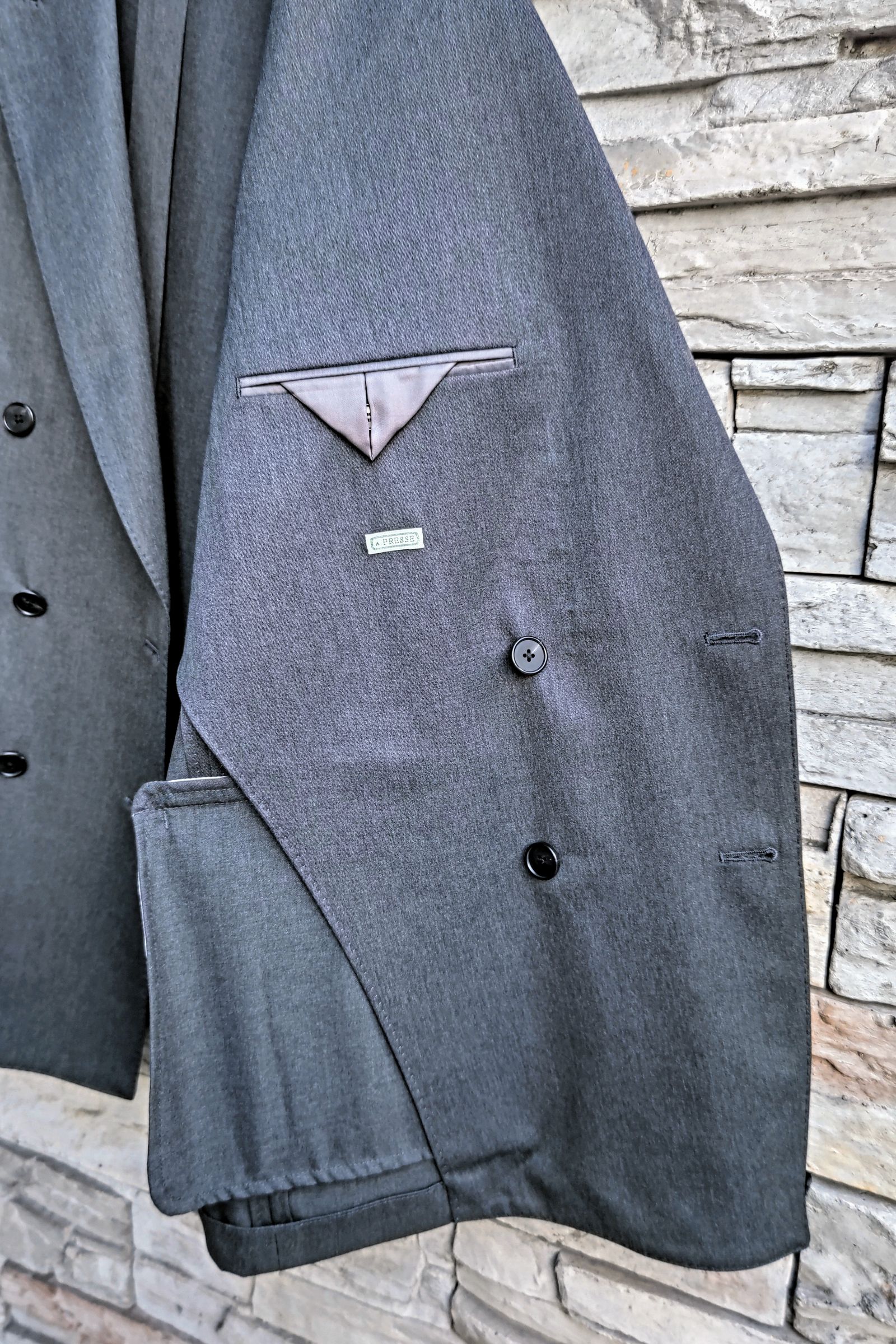 A.PRESSE - Wool Gabardine Double Breasted Jacket -M.GRAY