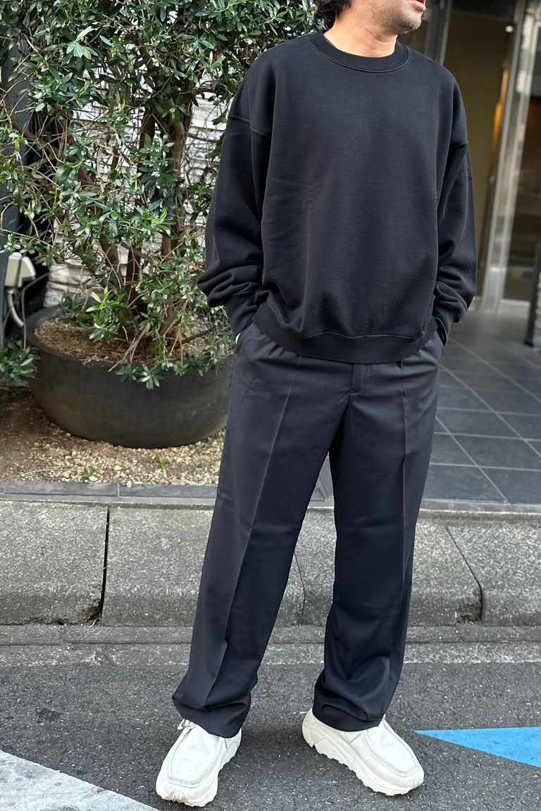 awasa - スーピマエイジングコットンクルーネックスウェット-BLACK 