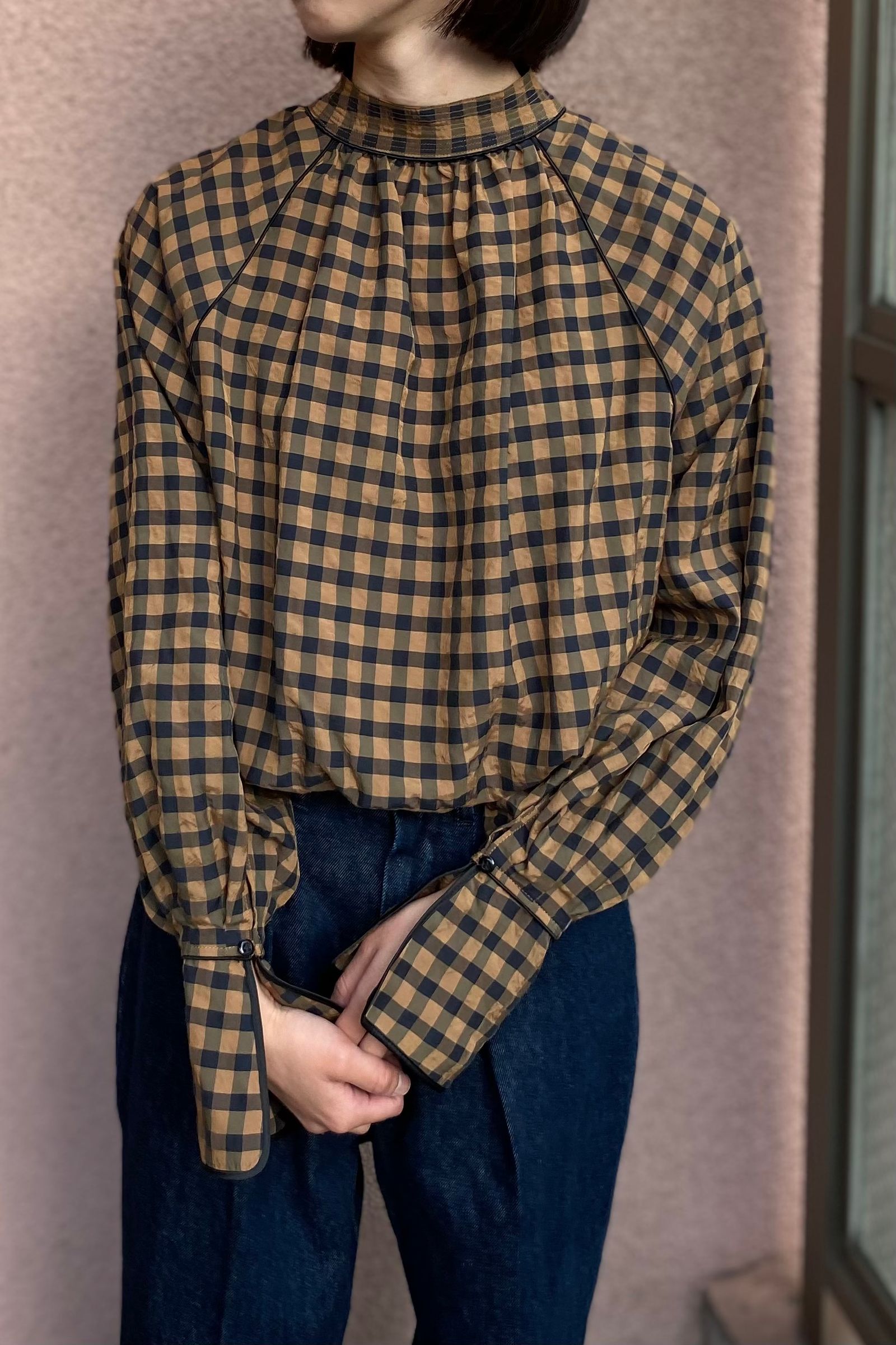 TODAYFUL - ginghamcheck puff blouse -camel- 22aw | asterisk