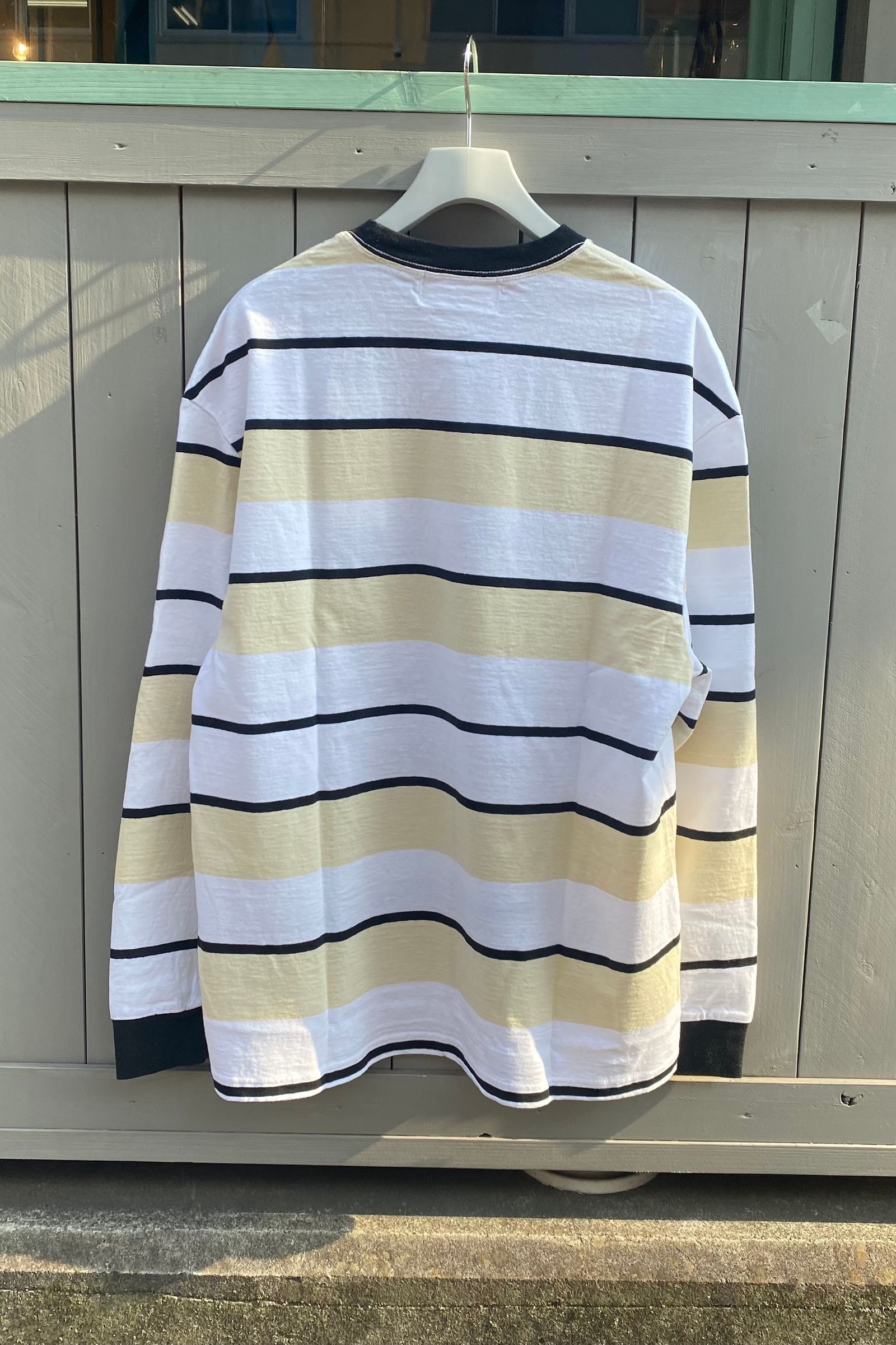 UNUSED - long sleeve panel border tee -white×beige- 22aw women