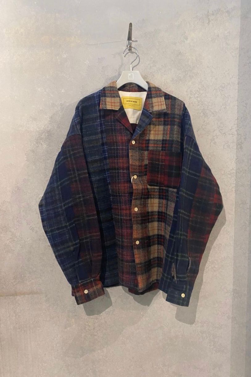 SEVEN BY SEVEN】 open collar shirts -needle punch wool check- | asterisk