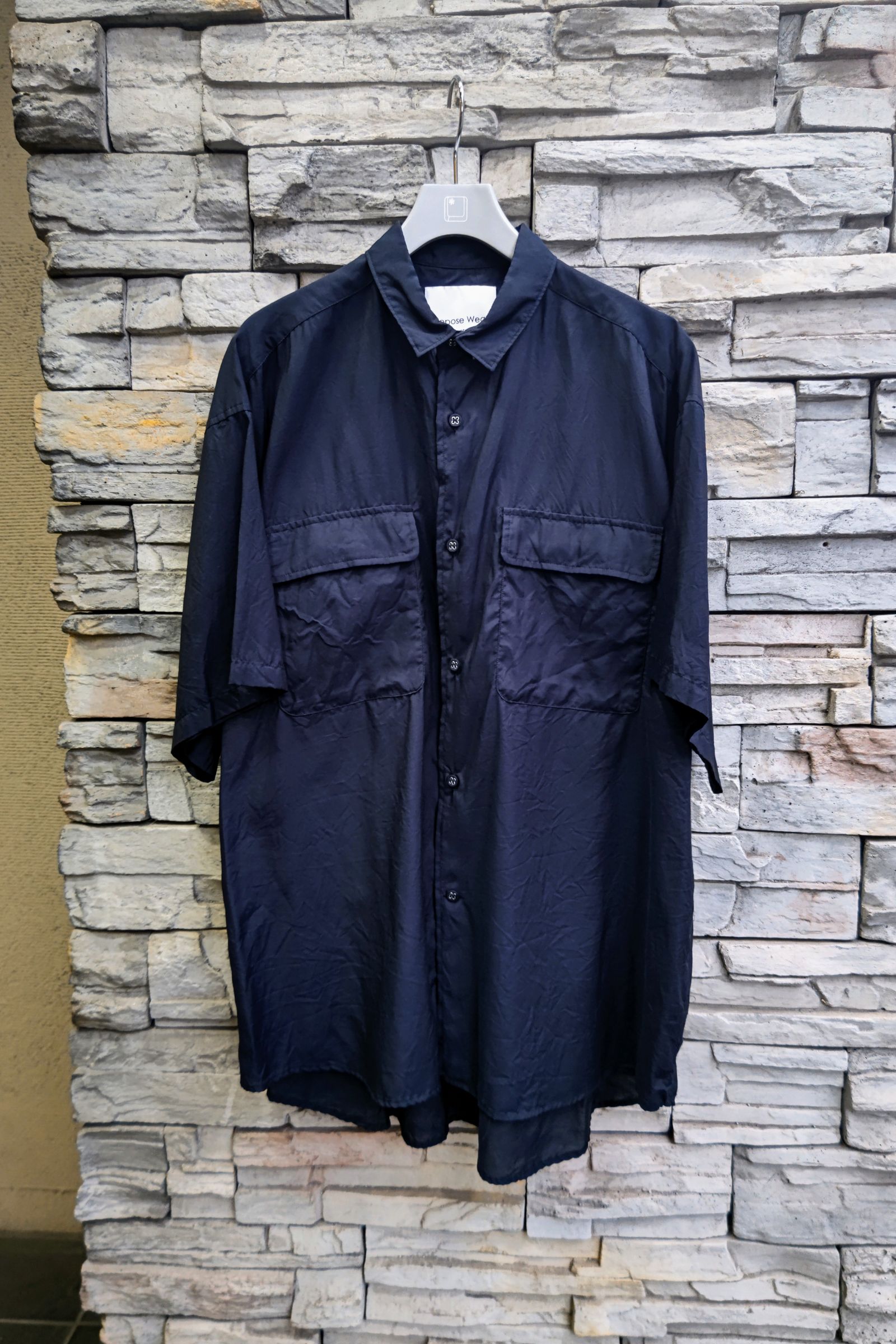 White Mountaineering - repose wear/short sleeve wide shirt -navy